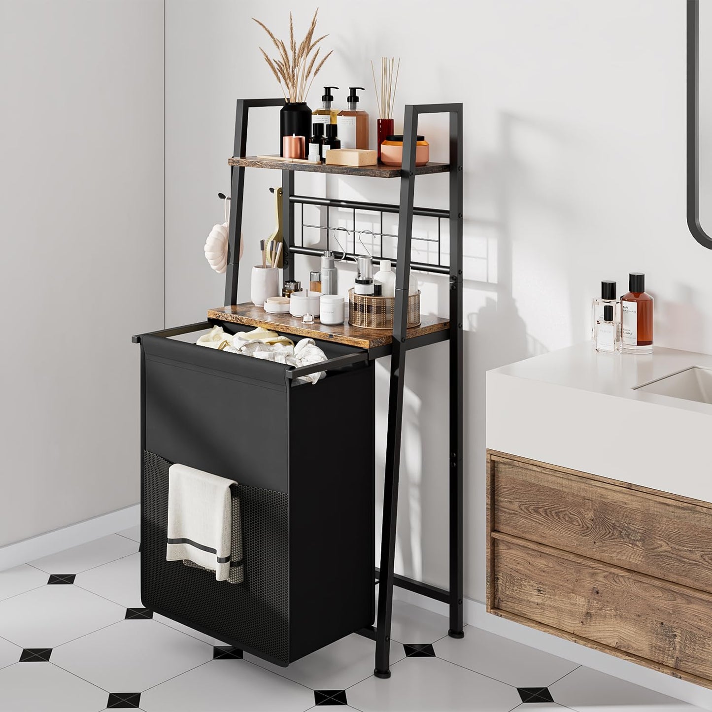 Laundry Hamper Laundry Basket Removable Laundry Sorter Bags with 2 tier Shelf Dirty Clothes Hamper Organizer Bathroom Bedroom Laundry Room apartment