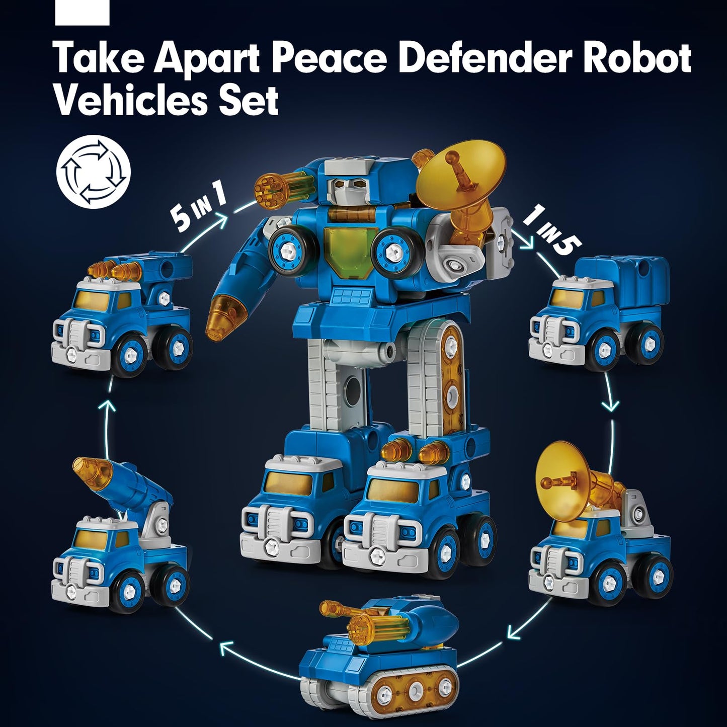 hahaland 5 in 1 Take Apart Robot Toys - STEM Toy for 6-8, Kids Toys Gifts for 5 6 Year Old Boys Girls, Kids Robot Vehicles Cars Toy for Age 5+