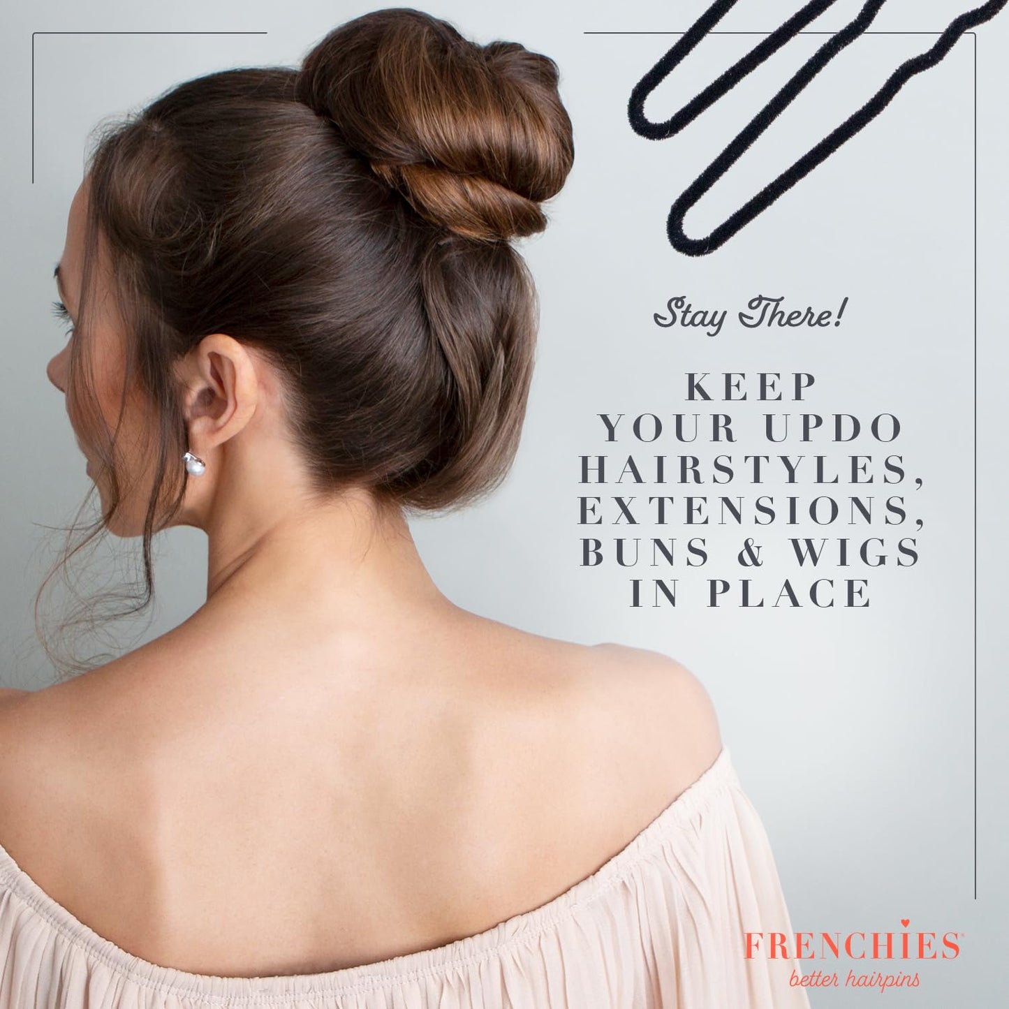 Frenchies Ultra Flocked Extra Soft French Twist Hair Pins for Women, Girls, Teens Buns, Wedding Hair Accessories, Womens Updo Hairstyles, Hair Extensions or Wig, 100 Count, Black, Large (3 inch)