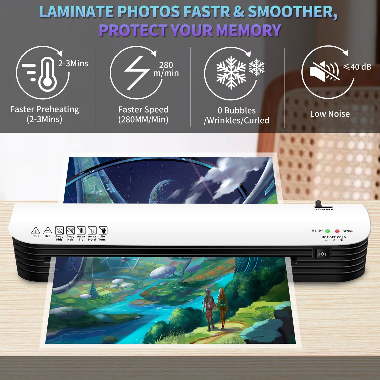 13 Inch Thermal Laminator, A3 A4 Anti-Jam 6-in-1 Laminator, 3-5 mil Hot Cold Laminating Machine with Trimmer, Corner Rounder, Hole Punch & 15 Laminating Sheets for Home Office School