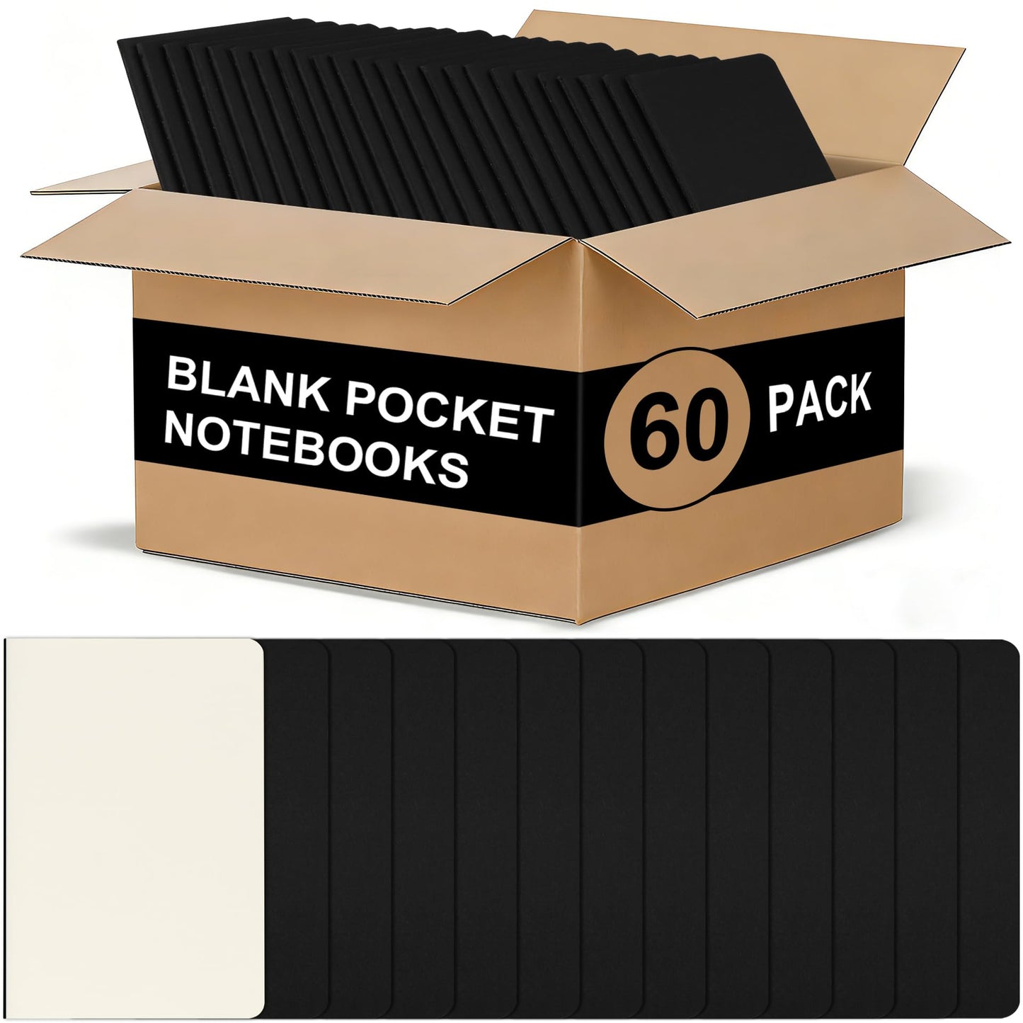 ZCZN Pocket Notebook 3.5x5.5 Inches, Black Softcover Blank Notebook, 60 Pack Small Journal for Office School Travel (60)