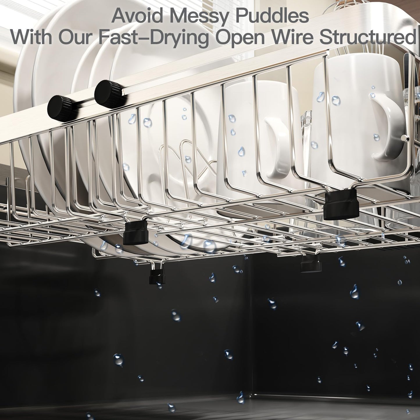 MAJALiS Dish Drying Rack in Sink, Expandable Stainless Steel Over Sink Dish Rack, Adjustable Capacity Dish Strainers for Kitchen Sink Counter with Utensil Holder, Silver