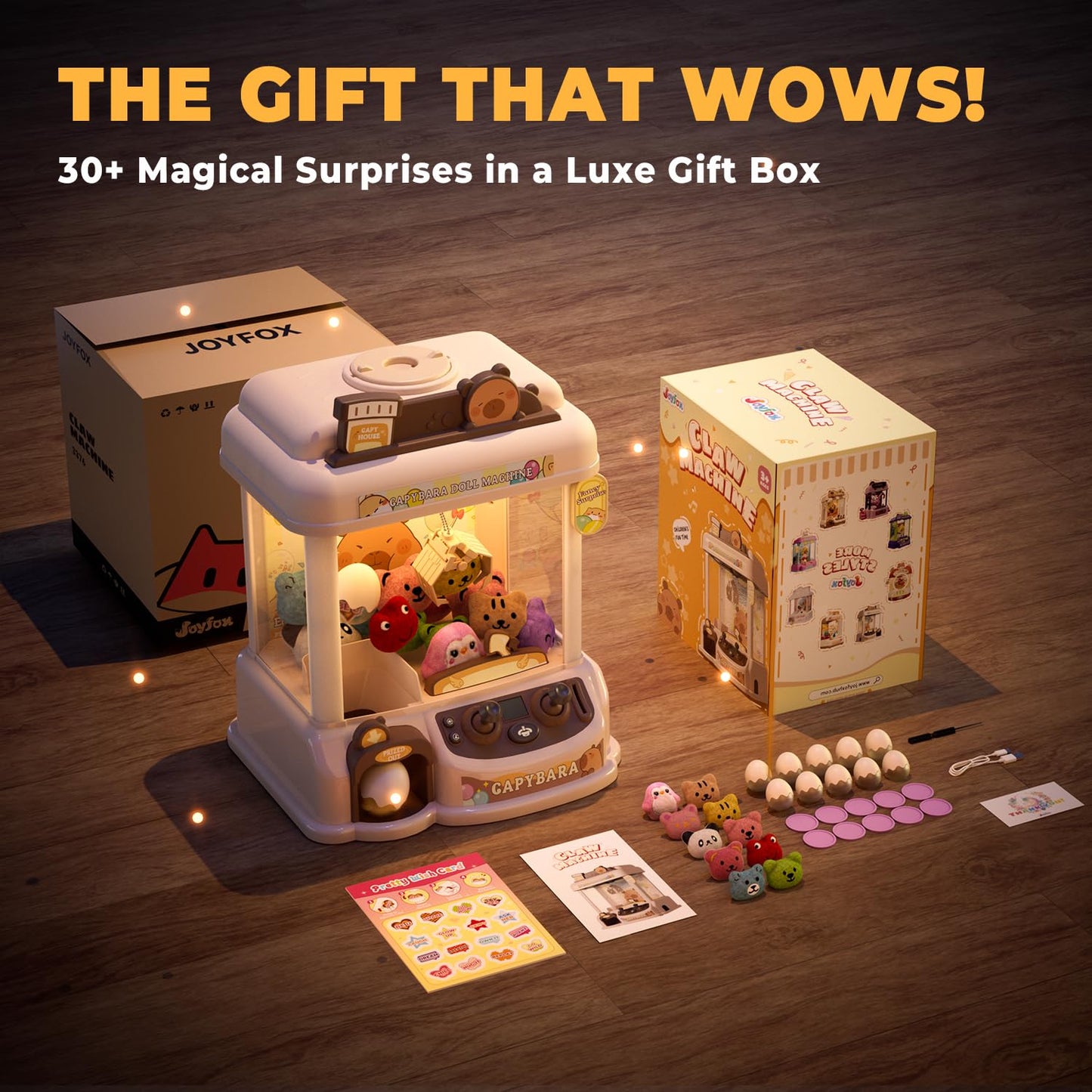 Claw Machine for Kids, Capybara Vending Machine for Age 3+, Toy Claw Machines with Plush and Squishy Prizes for Girls, Candy Grabber Dispenser Toy for Boys Age 3-8 (Capybara-Brown L)