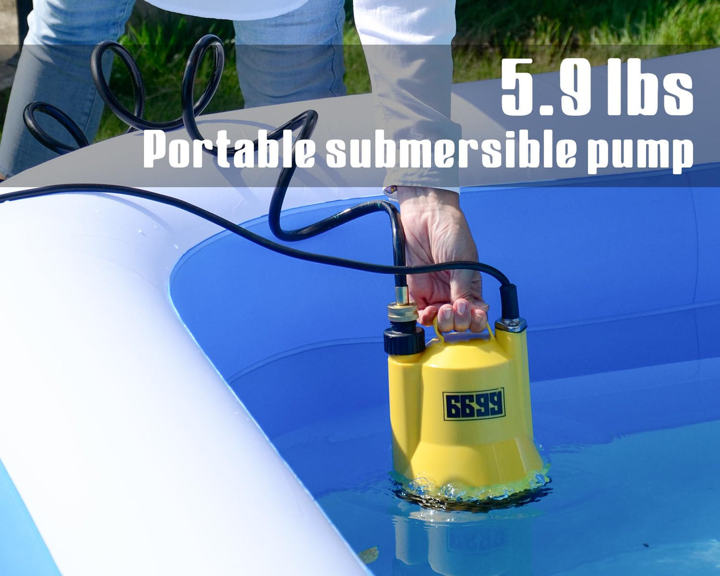 6699 1/6HP Portable Utility Pump Submersible Small Backup Sump Pump Draining to Remove Water from Flooding House Basement Pool Tankless Heater Flushing Pump with 10-Foot Cord SUB 1100