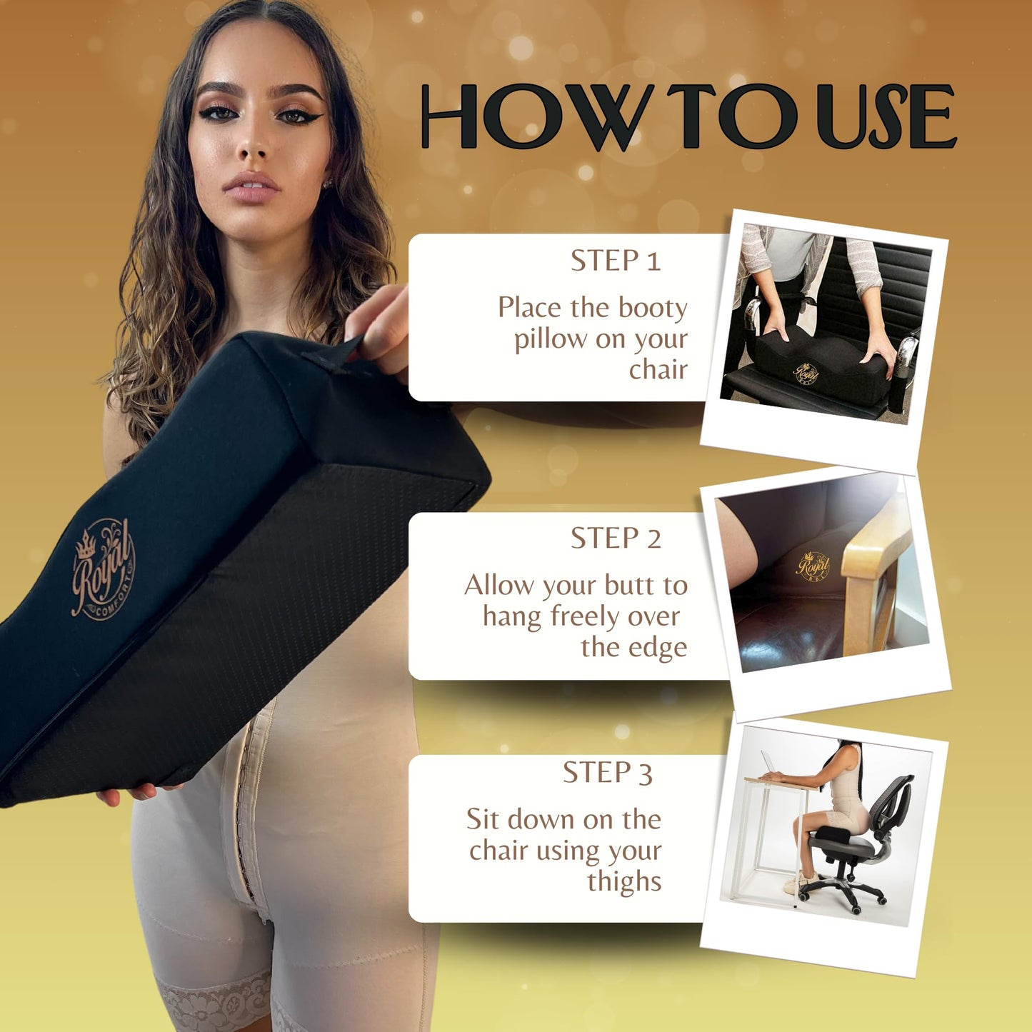 BBL Booty Pillow After Surgery - Brazilian Butt Lift Recovery Support Cushion | Ultra Comfortable with 3 Layers for Maximum Support Post-Surgery Sitting Best Pillow Dr. Approved by Royal bbl