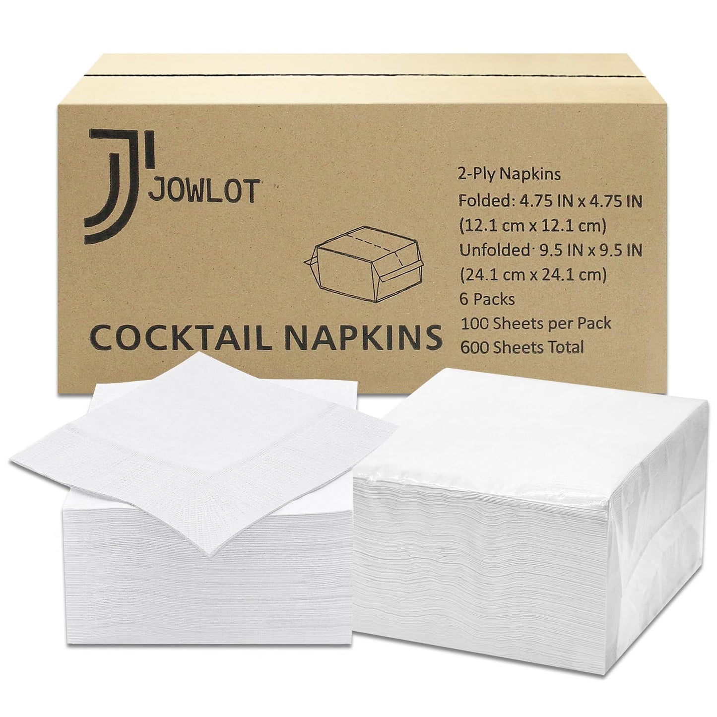 JOWLOT Cocktail Napkins - 600 Count 2-Ply White Napkins Disposable, 4.75 x 4.75 Inch Folded Paper Napkins Bulk Beverage Napkins for Dinner Wedding Bar Party and Everyday Use