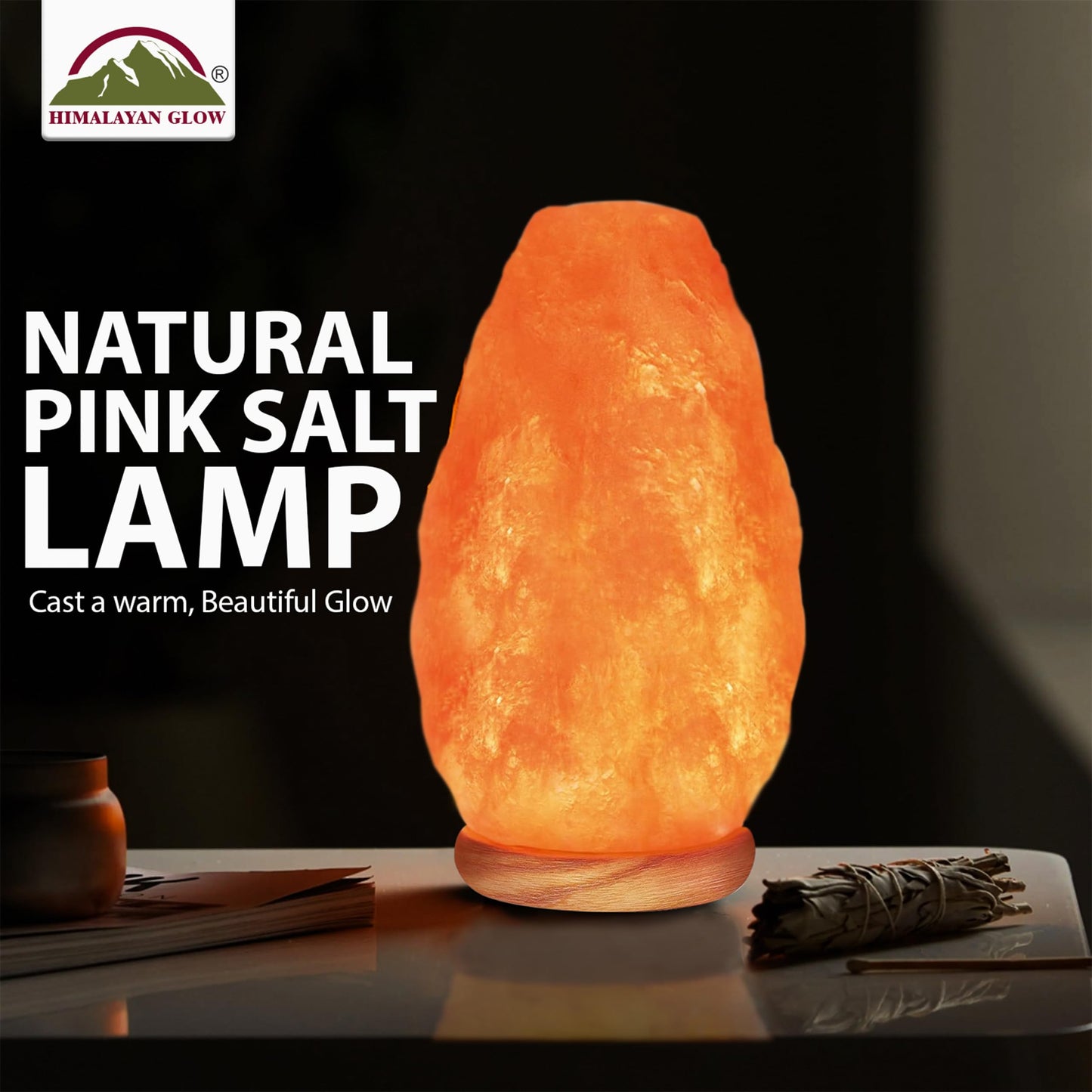 Himalayan Glow Natural Pink Salt Lamp, Crystal Salt Lamp Night Light with (ETL Certified) Brightness Control Dimmer Switch, Wooden Base & Salt Lamps Bulb, 5-7 Lbs