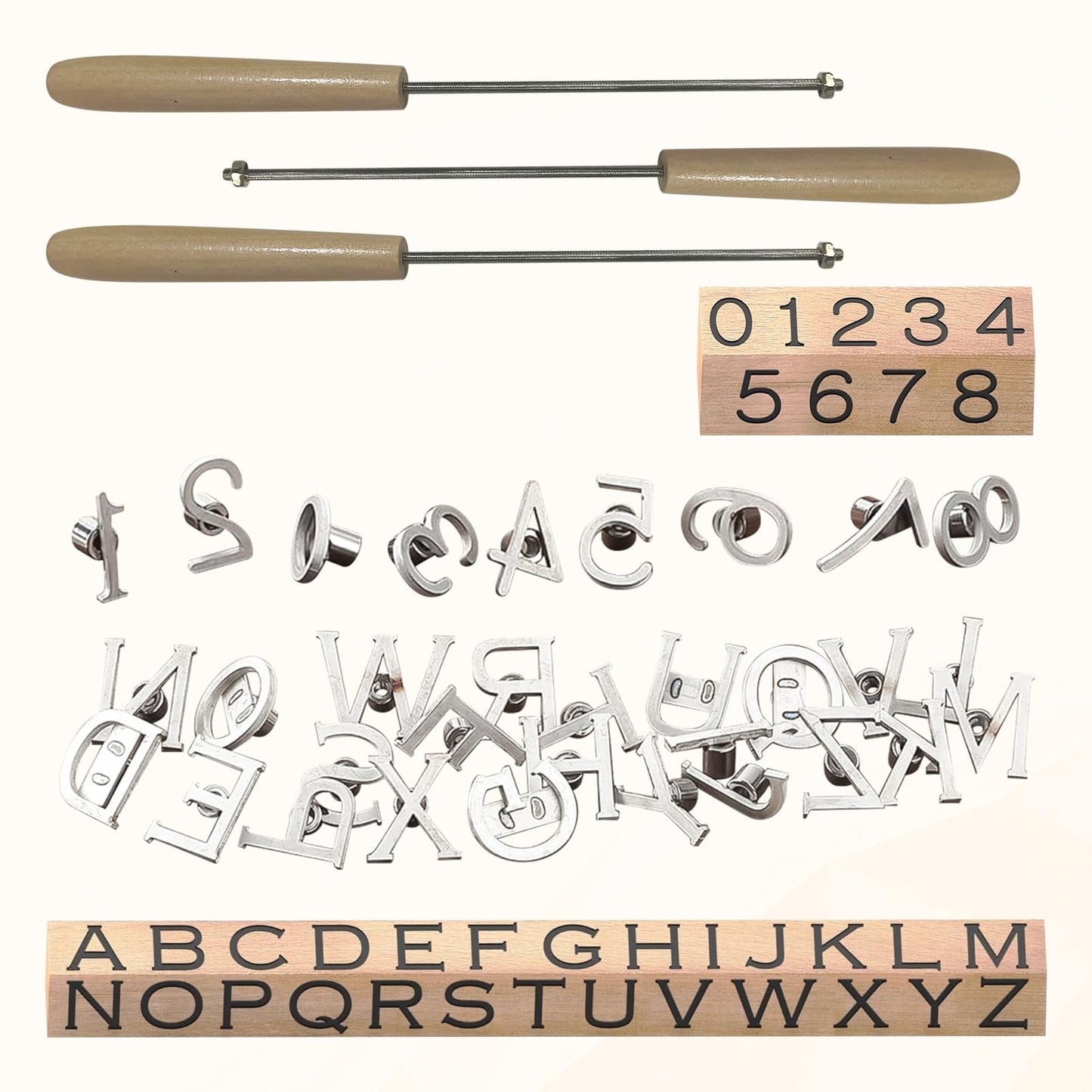 JOJOCY 36Pcs 1" Mini Branding Iron Set, 26 Letters + 10 Numbers with 3 Wooden Handles, Stainless Steel Custom Branding Tools for Woodworking, Leather, Hats, Felt & DIY Crafts
