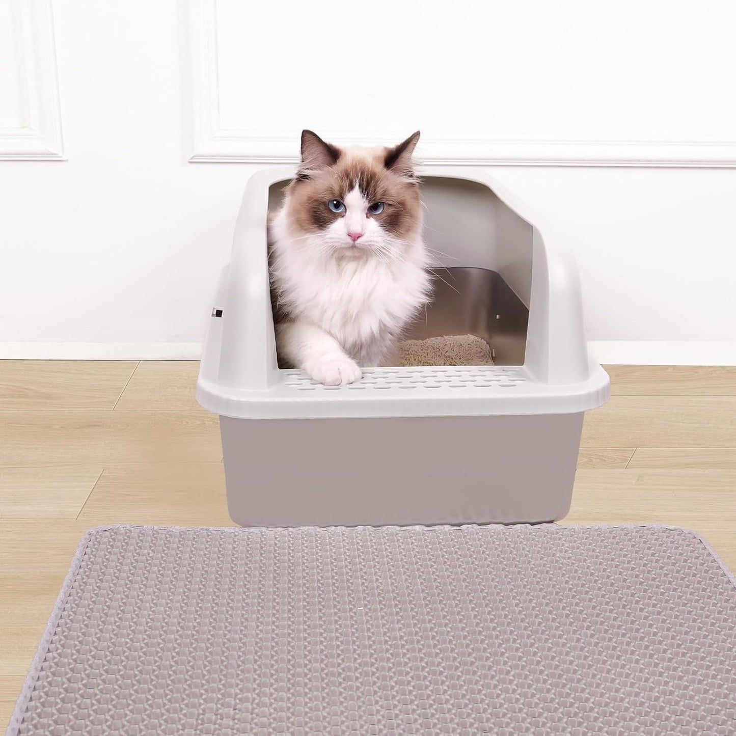 Stainless Steel Cat Litter Box with Lid, 20" L x 14.2" W x 11.8" H, Extra Large Litter Box for Big Cats with High Sided, Anti-Urine Leakage, Easy Cleaning (Light Grey)