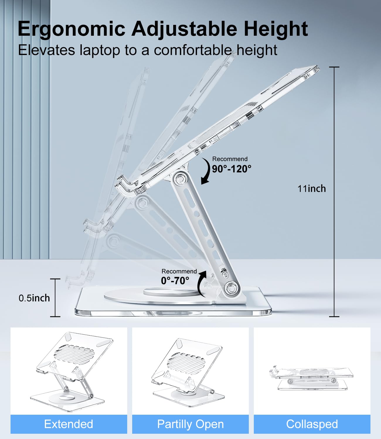 MCHOSE Acrylic Laptop Stand for Desk with 360 Rotating Base Ergonimic Foldable Clear Laptop Riser Compatible with MacBook Pro/Air Notebook up to 16 Inches, Ultra Thick Acrylic Transparent