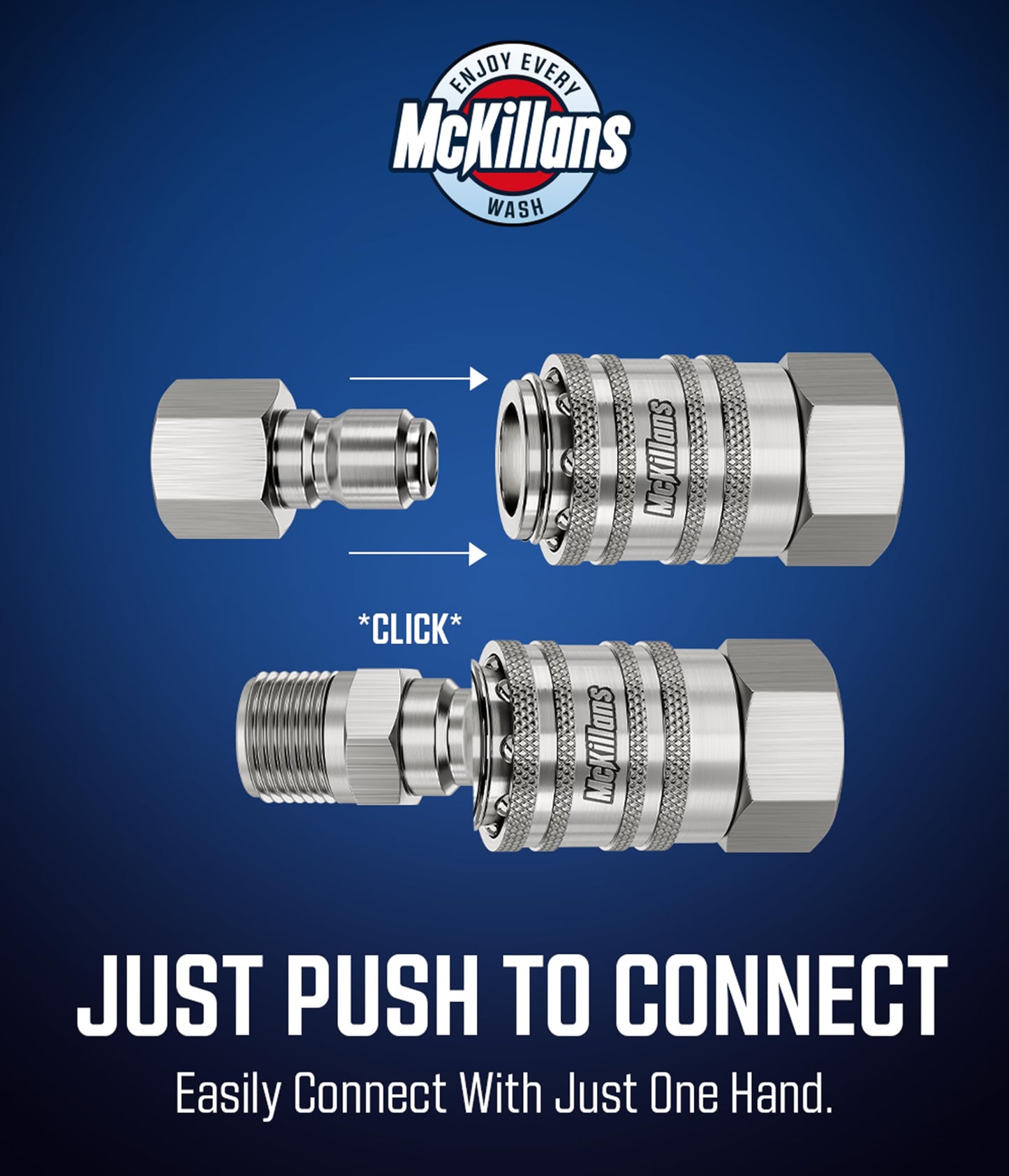 McKillans® 3/8" NPT Automatic Quick Connect Kit of 4 - Stainless Steel - 3/8" Pressure Washer Quick Connect Fittings - Power Washer NPT 3/8" - Push-to-Connect - Upgraded Viton O-Rings