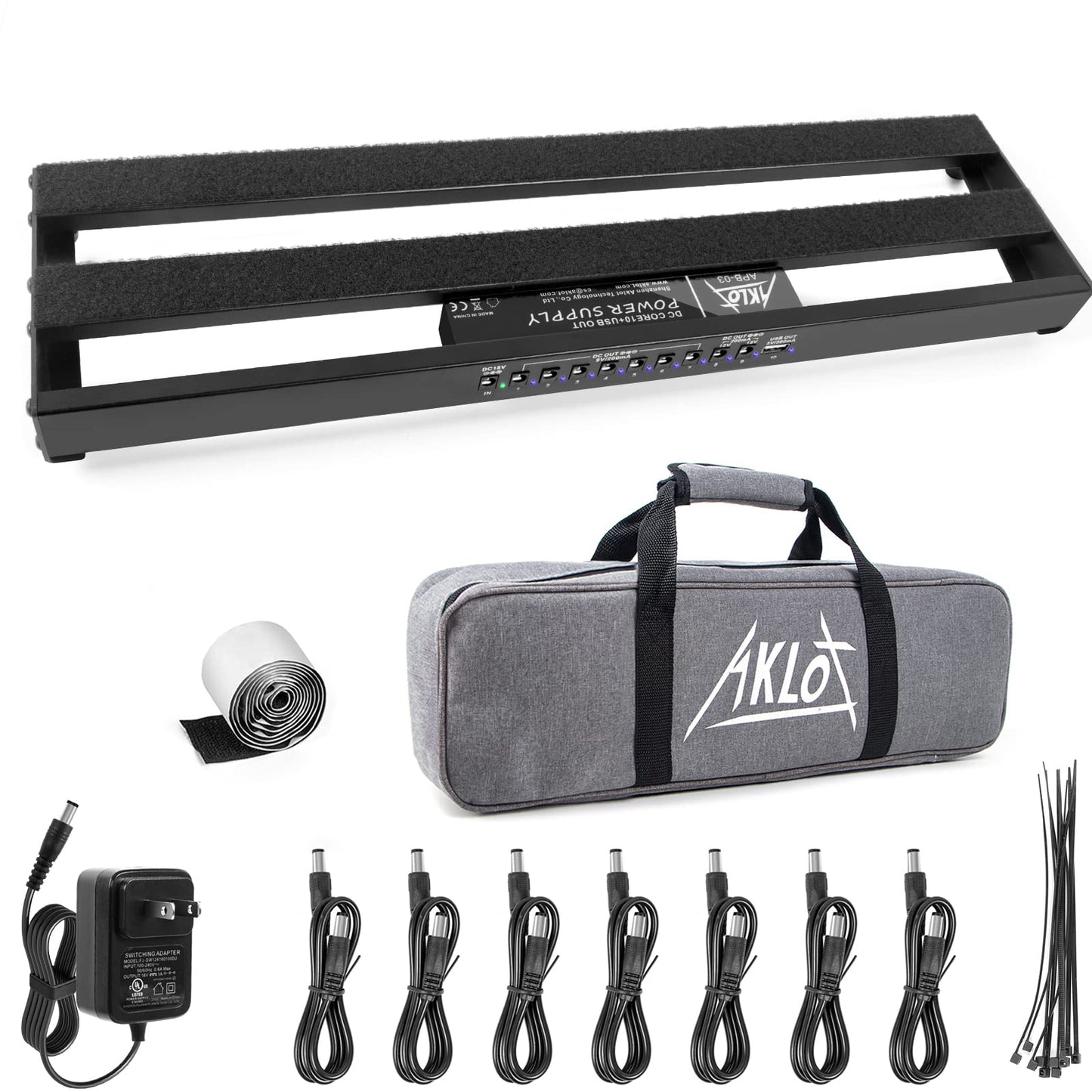 AKLOT Guitar Pedal Board with Built-in Power Supply Guitars Effect Pedalboard Aluminium Alloy Power Supply 19" x 5" with Bag, Pedal Cable Double Sided Adhesive