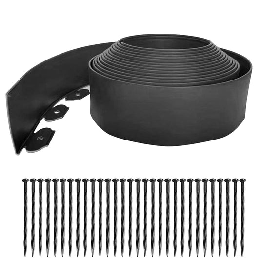 33ft Garden Edging Border,Landscape Edging Garden Border Edging-Include 30 Spikes【10CM Hight】 Plastic Lawn Edging Landscape Border for Yard,Lawn,Gardens(Black)