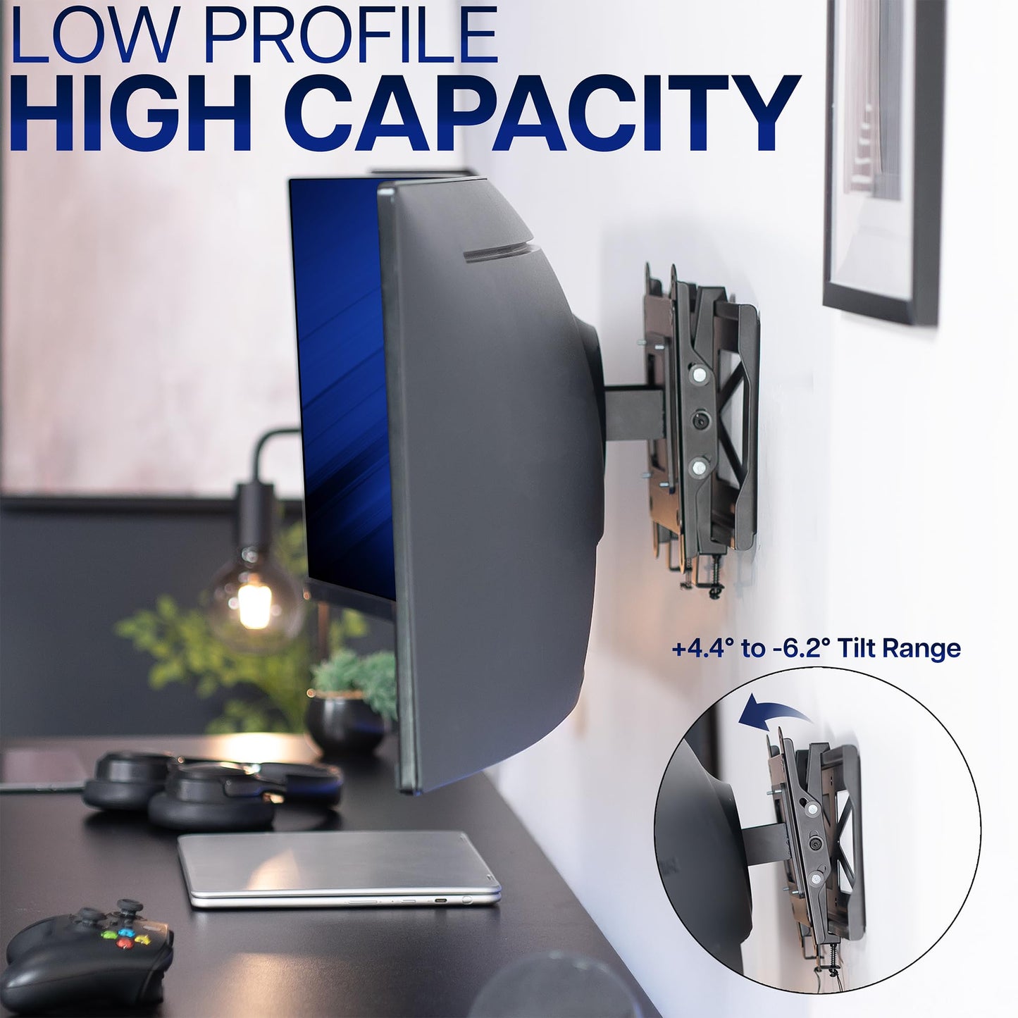 VIVO Low Profile Ultrawide Monitor Wall Mount for up to 49 inch Screens and up to 32” TVs, Holds 44 lbs, Tilt and Sliding Adjustment, Max VESA 200x400, Black, MOUNT-VW49U