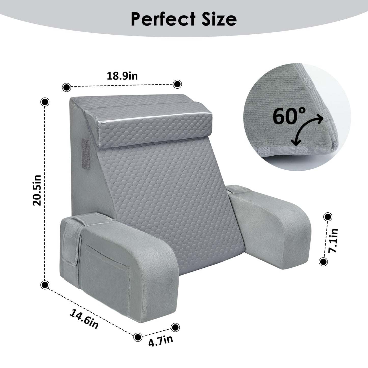 Comfort Reading Pillow for Bed, Adult Back Pillow with Arms - Soft but Firm Backrest for Sitting Up, Watching TV & Relaxing on Couch