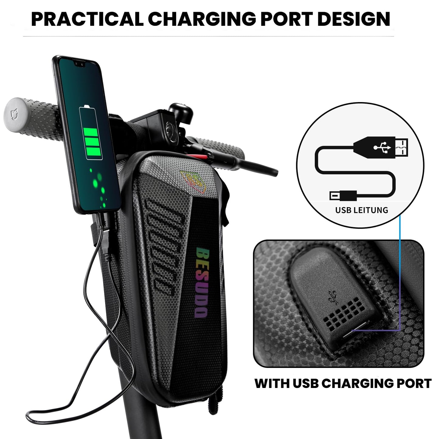 Besudo E Scooter Handlebar Bag - Waterproof 3L Storage Bag for Accessories Such as Lock, Charger - Compatible With Xiaomi MI Mijia M365 Sedway Ninebot