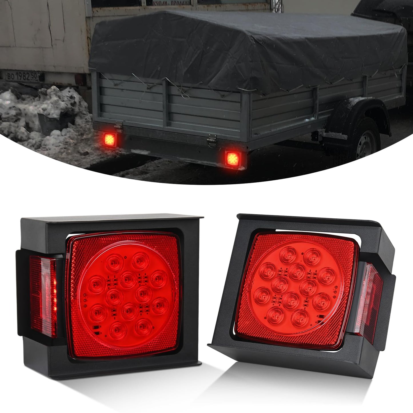 Nilight LED Trailer Light Kit 2 PCS Square Stop Turn Tail Side Marker Lights Steel Mounting Box License Plate Bracket Submersible IP68 For 12V Utility Boat Camper RV Truck
