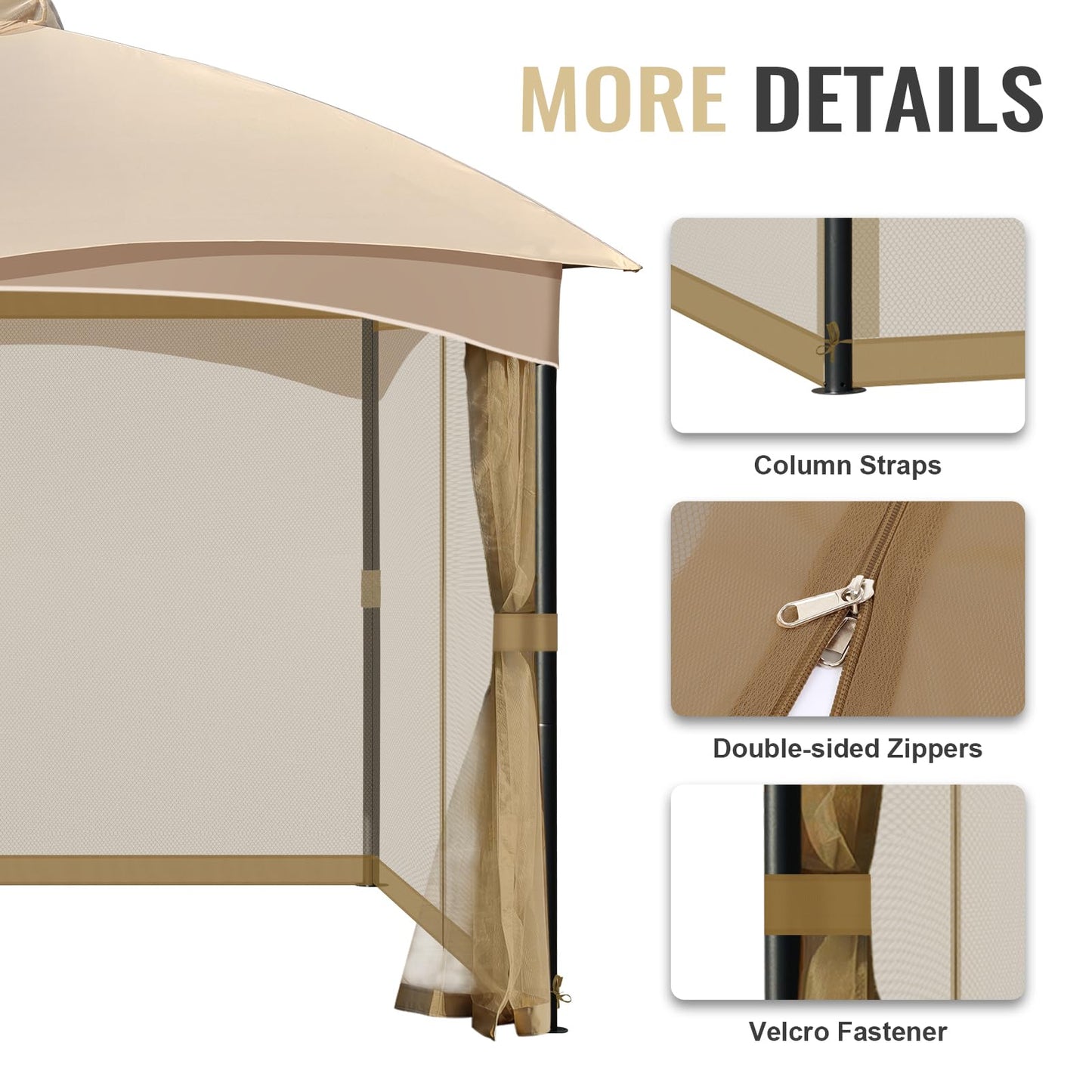 COWVIE Gazebo Replacement Netting Screen, 10' x 12' Universal Gazebo 4-Panel Mosquito Sidewalls with Double Zippers for Outdoor Patio (Only Netting)