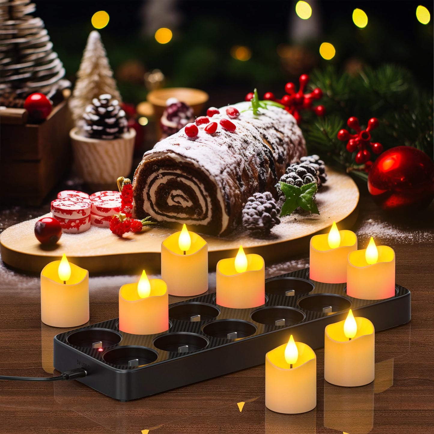 Yme Rechargeable Tea Lights Candles with Charger Storage Base, 12 Pack Battery Operated LED Flameless Votive Candles with Remote Timer for General Fireplace Halloween Pumpkins Christmas Party Decor