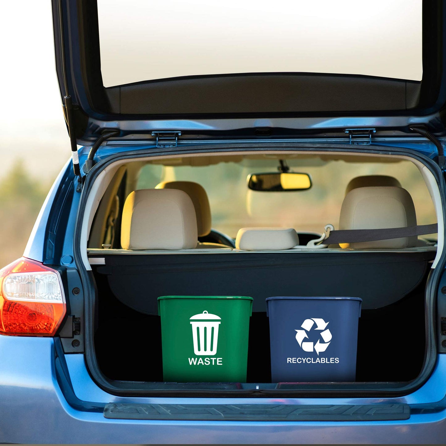 Acrimet Wastebasket Bin for Recycling and Waste, 3.25 Gallon/ 13 Quart/ 12 Liter (Plastic) (Green and Blue) (Set of 2)