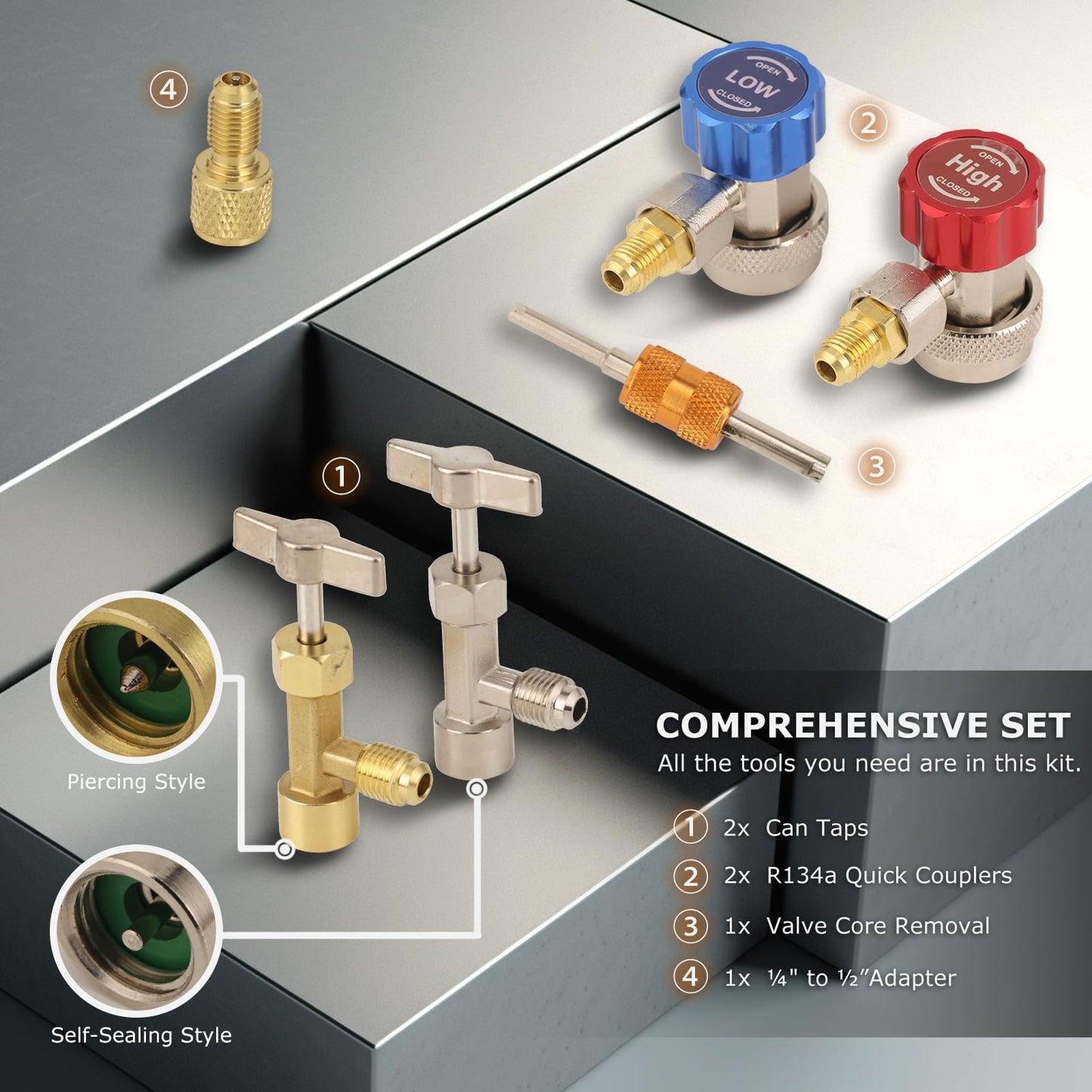 AURELIO TECH 3 Way AC Manifold Gauge Set, Fits for R134A R12 R22 and R502 Refrigerants, with 5FT Hose, Acme Tank Adapters, Quick Couplers and Can Tap (2022 Upgrade Version)