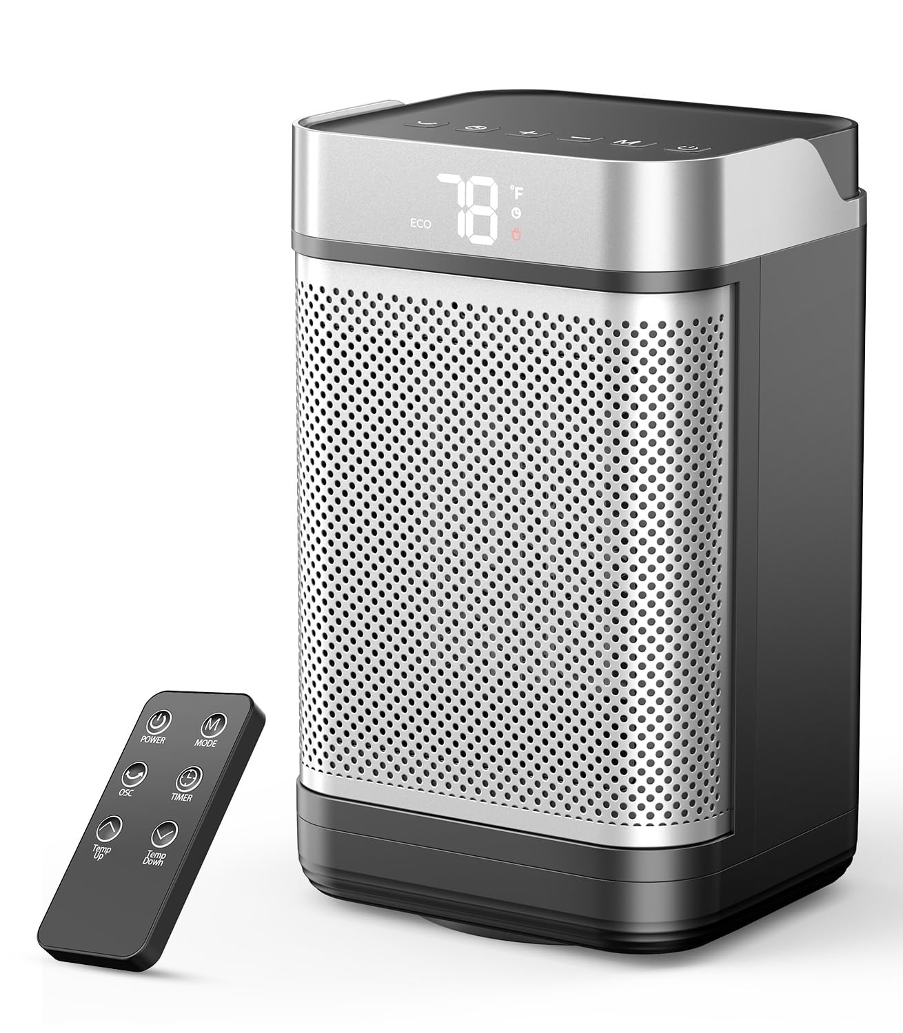 Portable Ceramic Space Heater 1500W with Remote - Fast Quiet Heating for Bedroom, Office, RV - Tip-Over & Overheat Protection, 3 Heat Settings 90° Oscillation