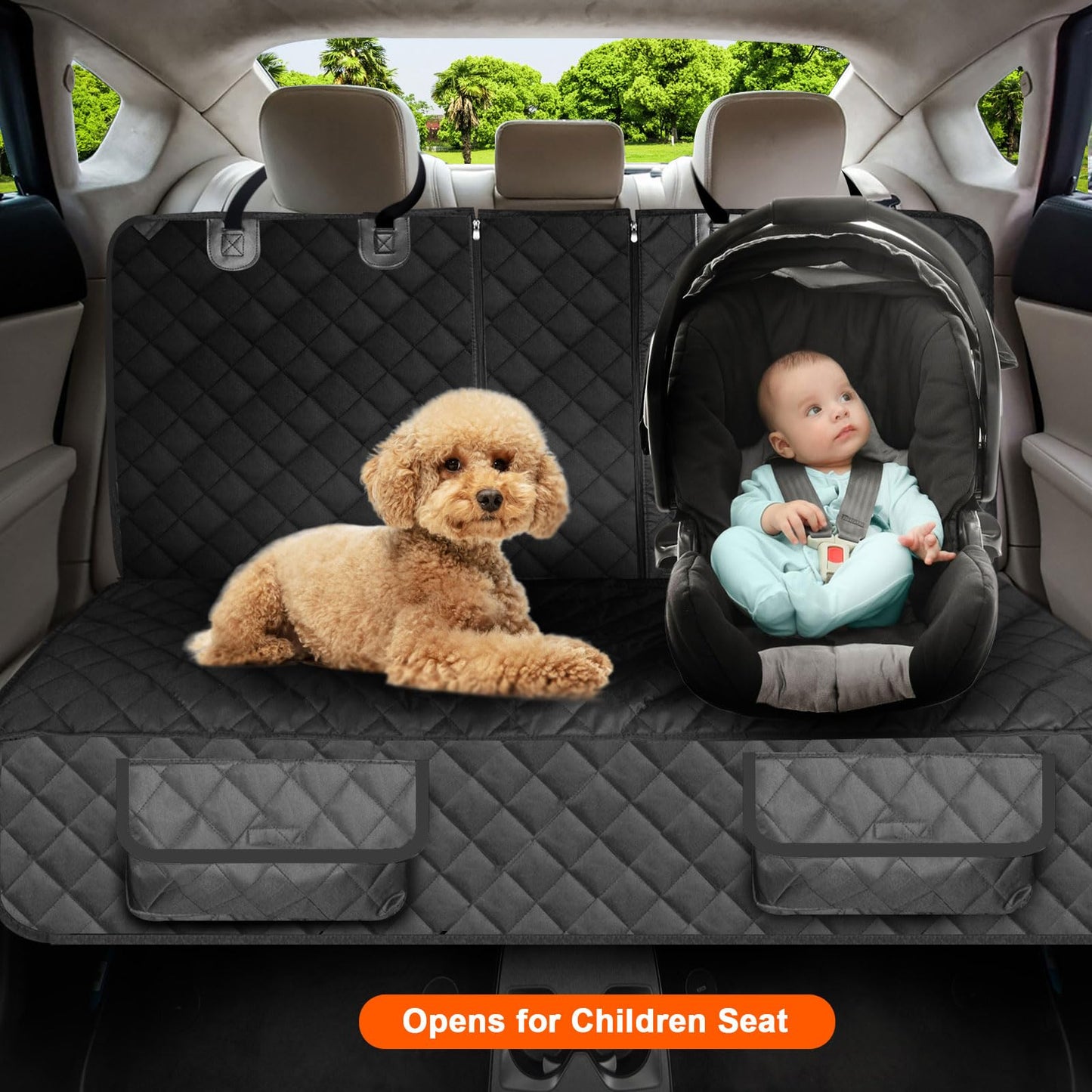 Waterproof Pet Seat Cover Car Seat Cover Protector for Dogs, Heavy Duty Scratch Proof Nonslip Durable Soft Pet Back Seat Covers for Cars Trucks and SUVs with 2 Belts (All Black, M)