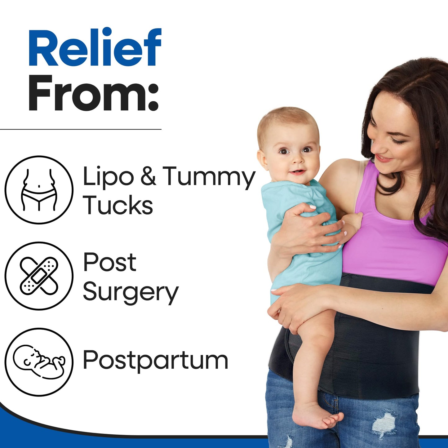 Abdominal Binder Post Surgery Tummy Tuck | Postpartum Belly Band Wrap | Post C Section Belly Binder | Stomach Compression Hernia Belt For Men or Women After Pregnancy Hysterectomy (Black, L/XL (42" to 53"))