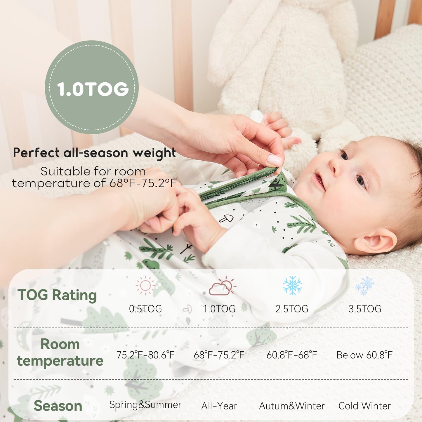 Yoofoss Baby Sleep Sack 6-12 Months TOG 1.0 Baby Wearable Blanket, 2 Pack 100% Organic Cotton Infant Toddler Sleeping Sack 2-Way Zipper Lightweight Sleepsack