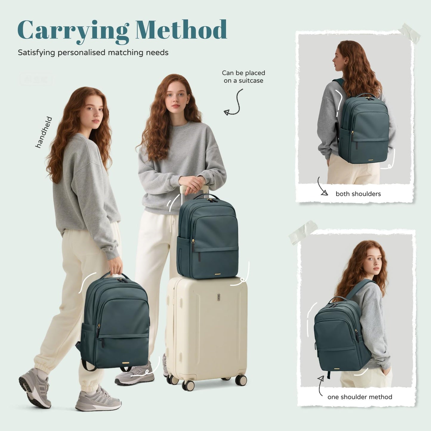 Multifunctional Laptop Backpack for Work Travel Leisure Water-Resistant Multiple Compartments Business Backpack for Women Fits 15.6 Inch Notebook (Atrovirens)