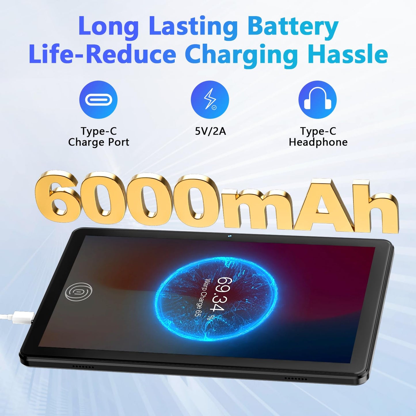 Android 15 Tablet 10 Inch, 18GB RAM 128GB ROM, 1280 x 800 IPS HD Widevine L1, Octa-Core, 1TB Expandable, WiFi 6, BT5.4, Dual Camera 5MP+8MP,6000mAh, GPS, Dual Speakers