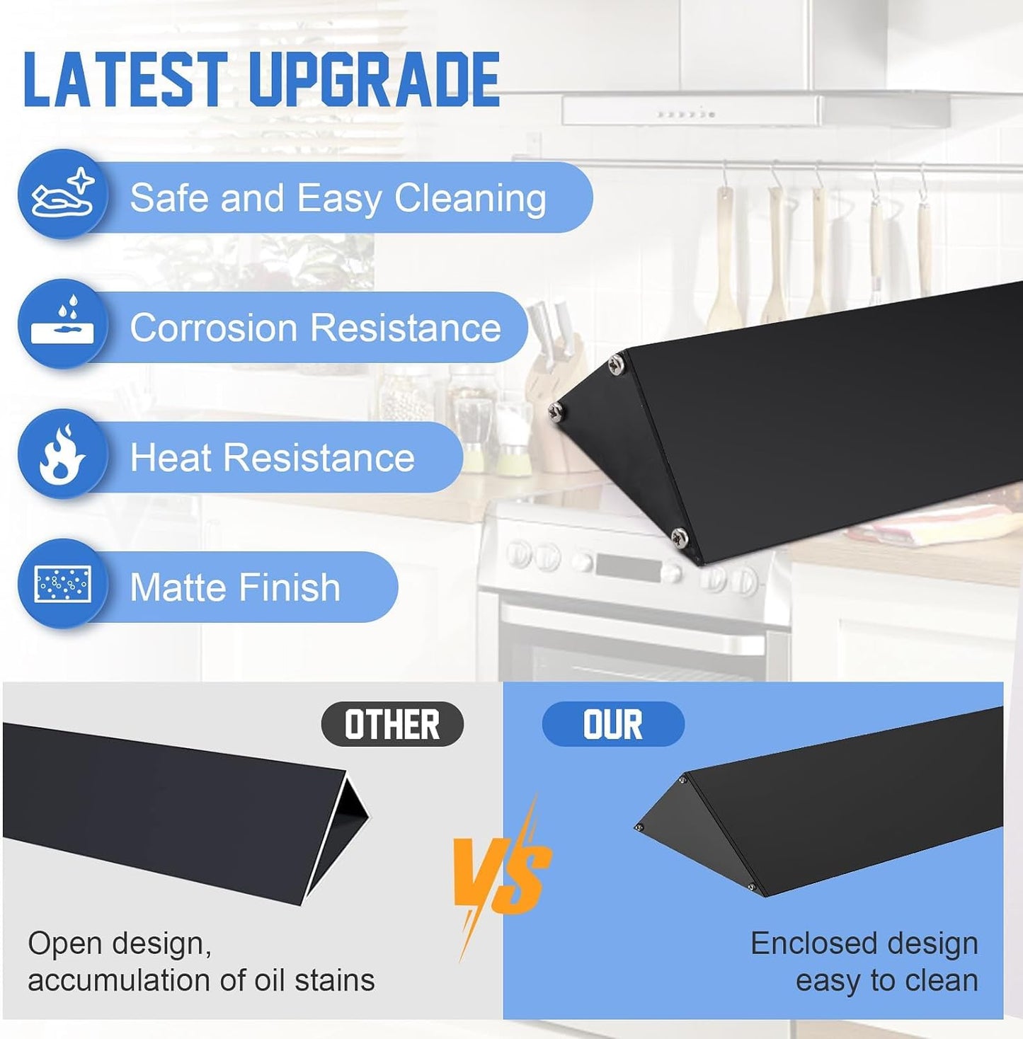 30" Slide-in Range Rear Filler Kit W10113901A, Stove Gap Universal Triangular Filler Strip, Cooktop Trim Kit Between Stove and Backsplash for Whirlpool & Most Brand, Durable Aluminum, Black