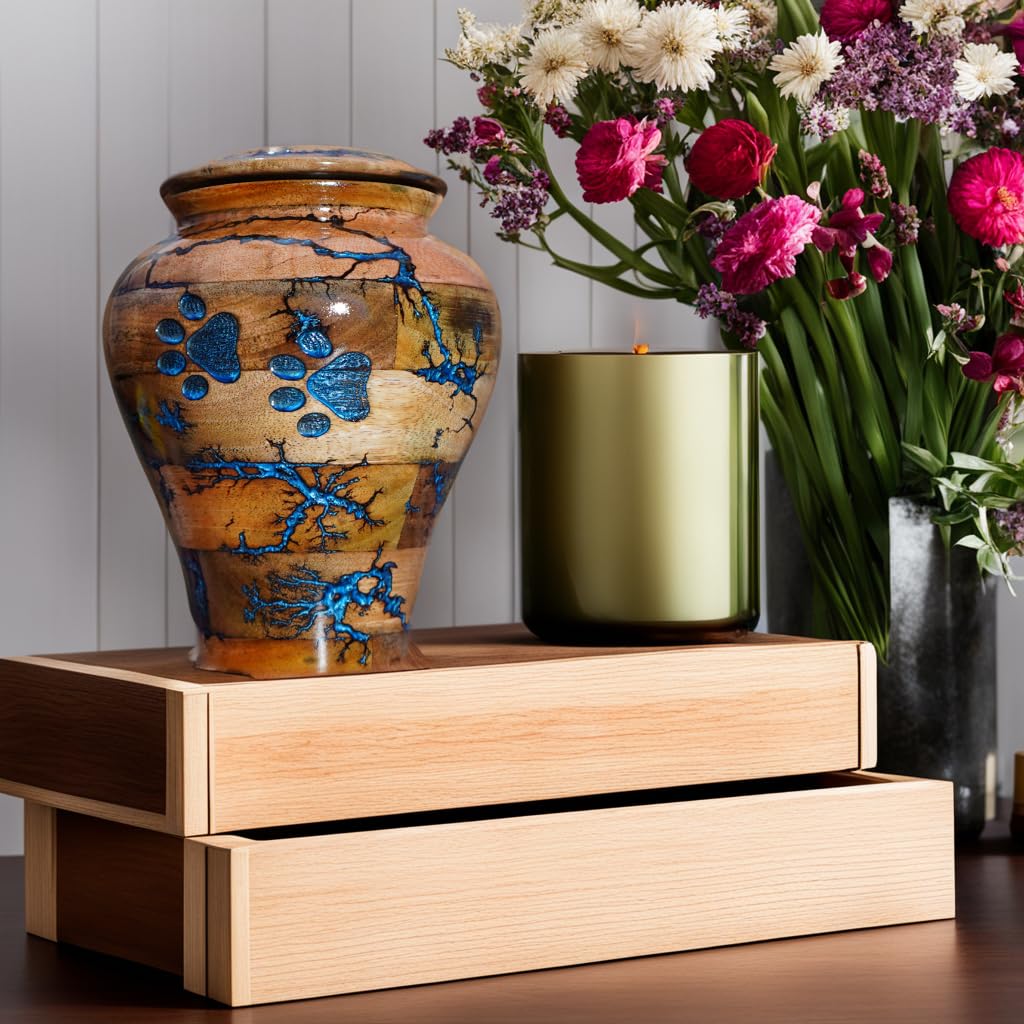 Wooden Urn for Pet Ashes - Cremation Box for Dogs and Cats - Small and Large (Medium 100 LBS)