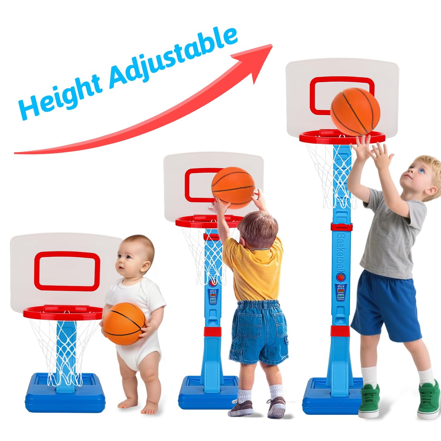 Basketball Hoop Indoor for Toddler Toys 3-5 5-8 Adjustable Portable Basketball Net Set Pool Outdoor Backyard Toy Mini Hoop Basket Ball Game for Kids Age 3 4 5 6 7 8 Year Old Boys Girls