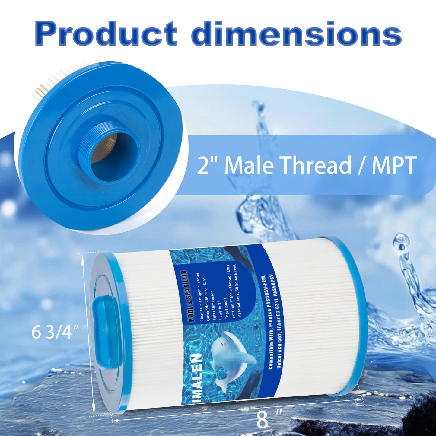 IMALEN Spa Filter Compatible with Unicel 6CH-502, Filbur FC-0311, Artesian Spa Filter, Magnum AR50, Baleen AK-90161, and Master Deluxe M60506, Hot Tub Filter Cartridge, 2 Pack
