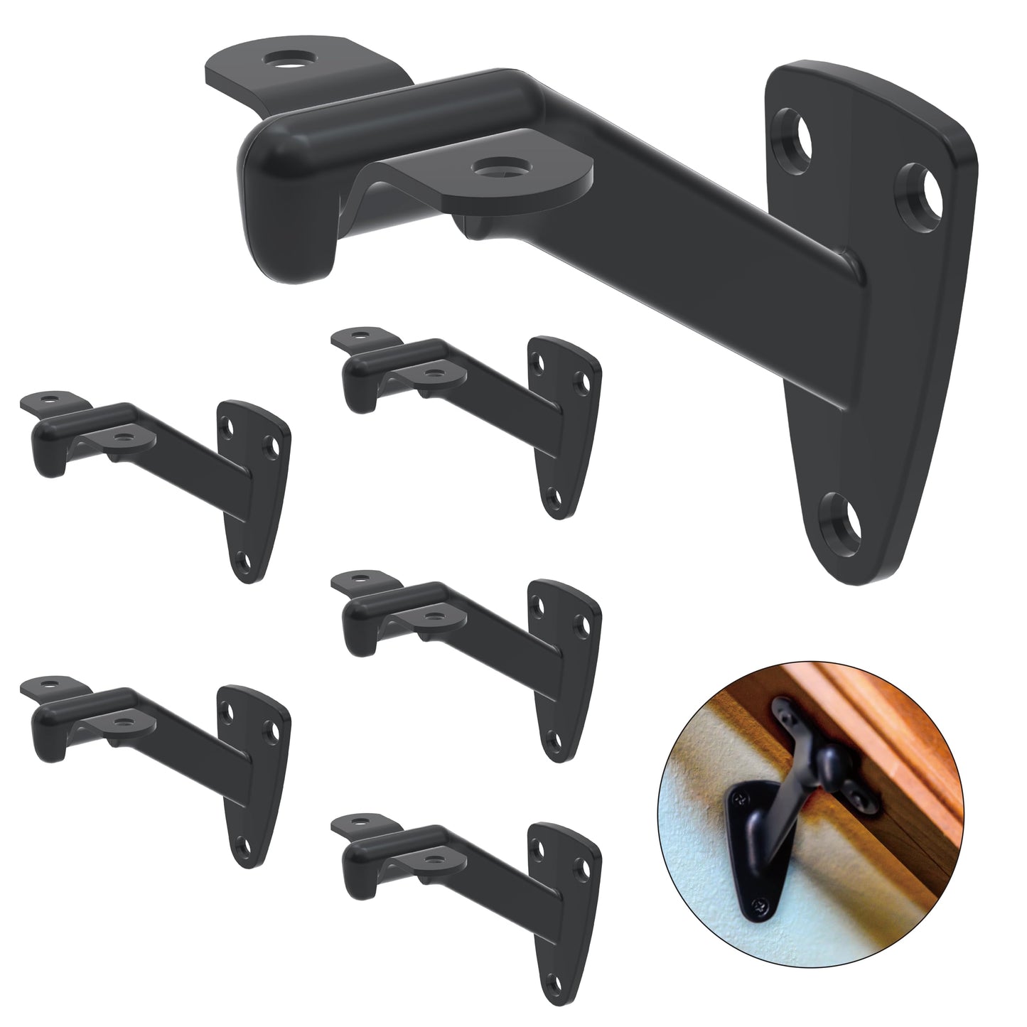 Hand Rail Brackets for Stairs- 6 Pcs Heavy Duty Black Handrail Brackets for Indoor Stairs or Outdoor Stairs Support, 3 Inch Hand Railing Brackets, Banister Brackets for Stairways Stair Railing Indoor