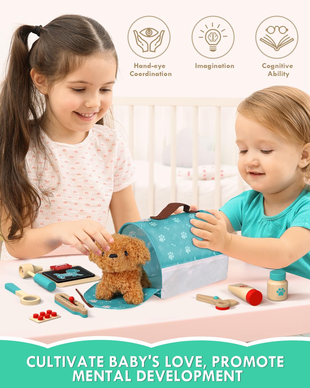 Lehoo Castle Wooden Doctor Kit for Kids, Vet Play Sets, Veterinarian Kit for Toddlers, Kids Doctors Play Set with Dog Bag, Medical Doctor Toys Gift for Boys Girls Aged 3 4 5 6 7