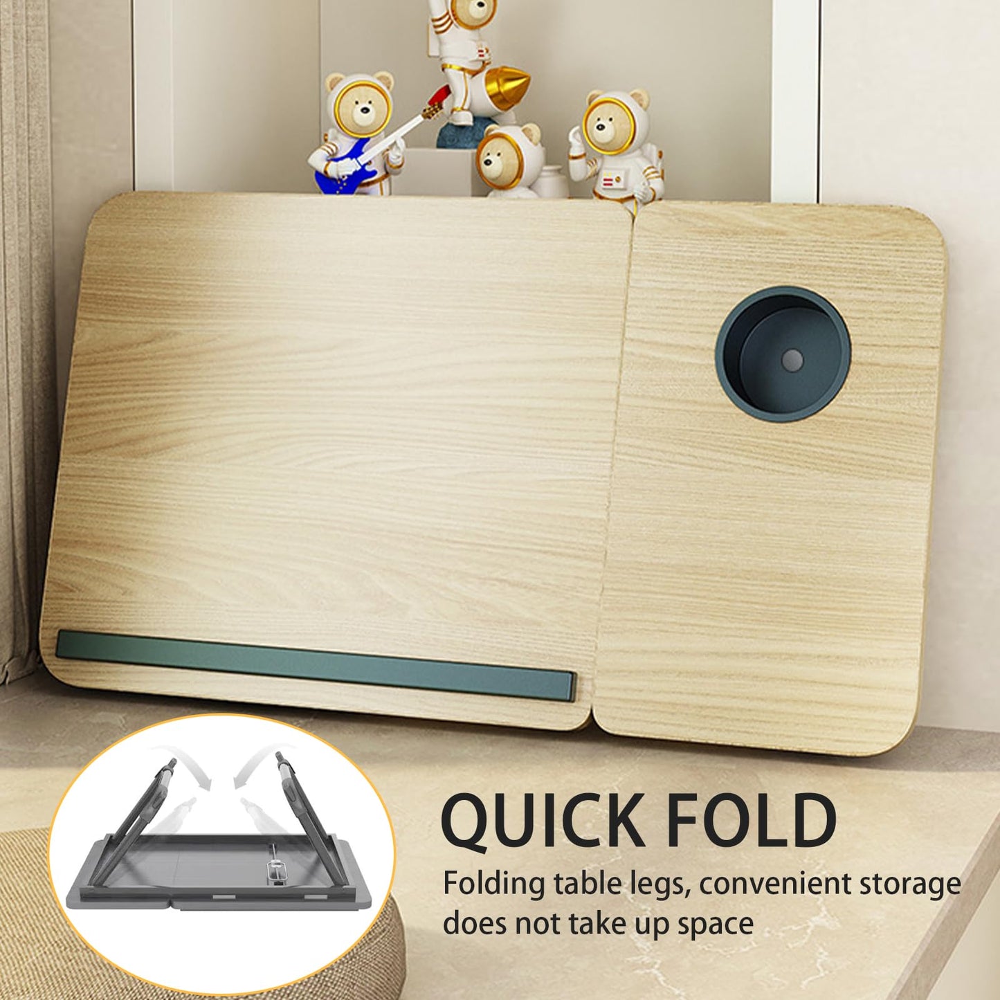 Laptop Desk for Bed, Adjustable Laptop Stand with 5 Adjustable Angles, Portable Lap Tray Table with Cup Holder, Laptop Bed Desk Tray for Working Writing Reading