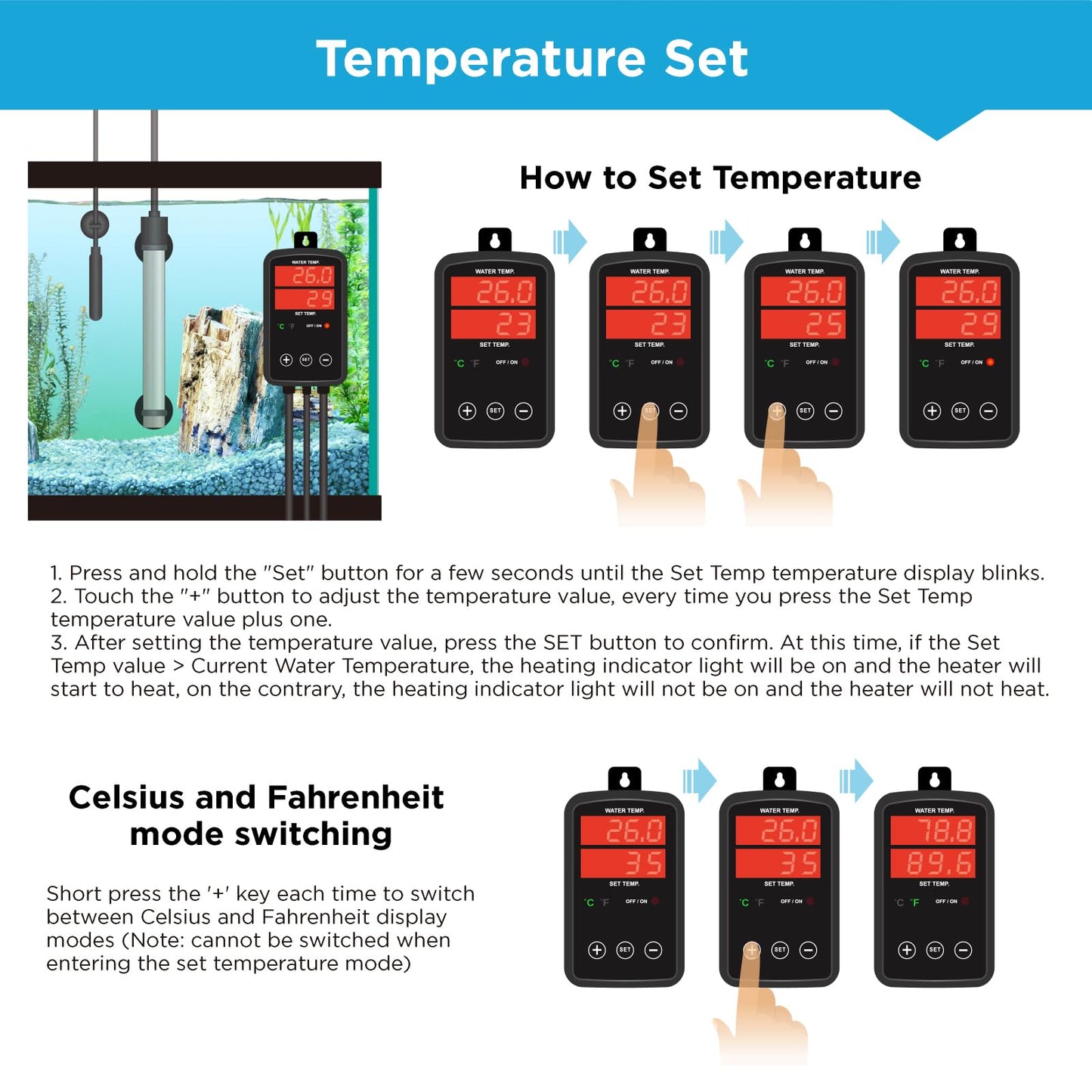 Titanium Aquarium Heater 800W, Submersible Fish Tank Heater with Digital Display Temperature Controller, 0℃-40℃ Adjustable, Fast Heating for 100~150 Gal Saltwater Freshwater Fish Tank, MX-9015(800W)