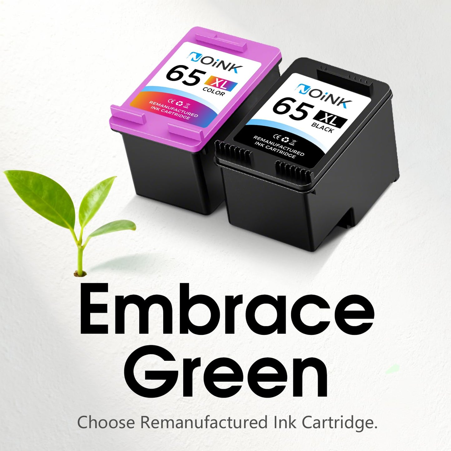 NOINK 65XL Ink Cartridges Black and Color Combo Pack High Yield Replacement for HP 65XL, Compatible with HP DeskJet 3755 2600 2625 2652 2655 3700 3752 3772 Envy 5000 5052, 2 Pack, 1 Black 1 Tri-Color