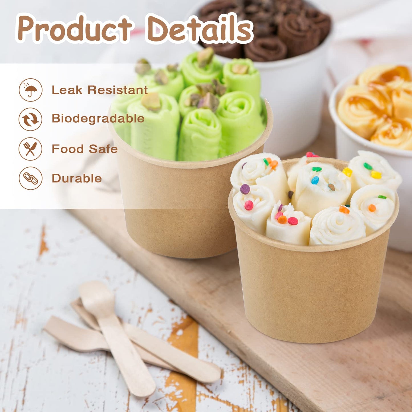Ruisita 150 Packs Paper Ice Cream Cups 5 Ounce Disposable Soup Bowls Brown Dessert Bowls for Hot or Cold Food Party Supplies Treat Dessert Cups for Sundae Frozen Yogurt