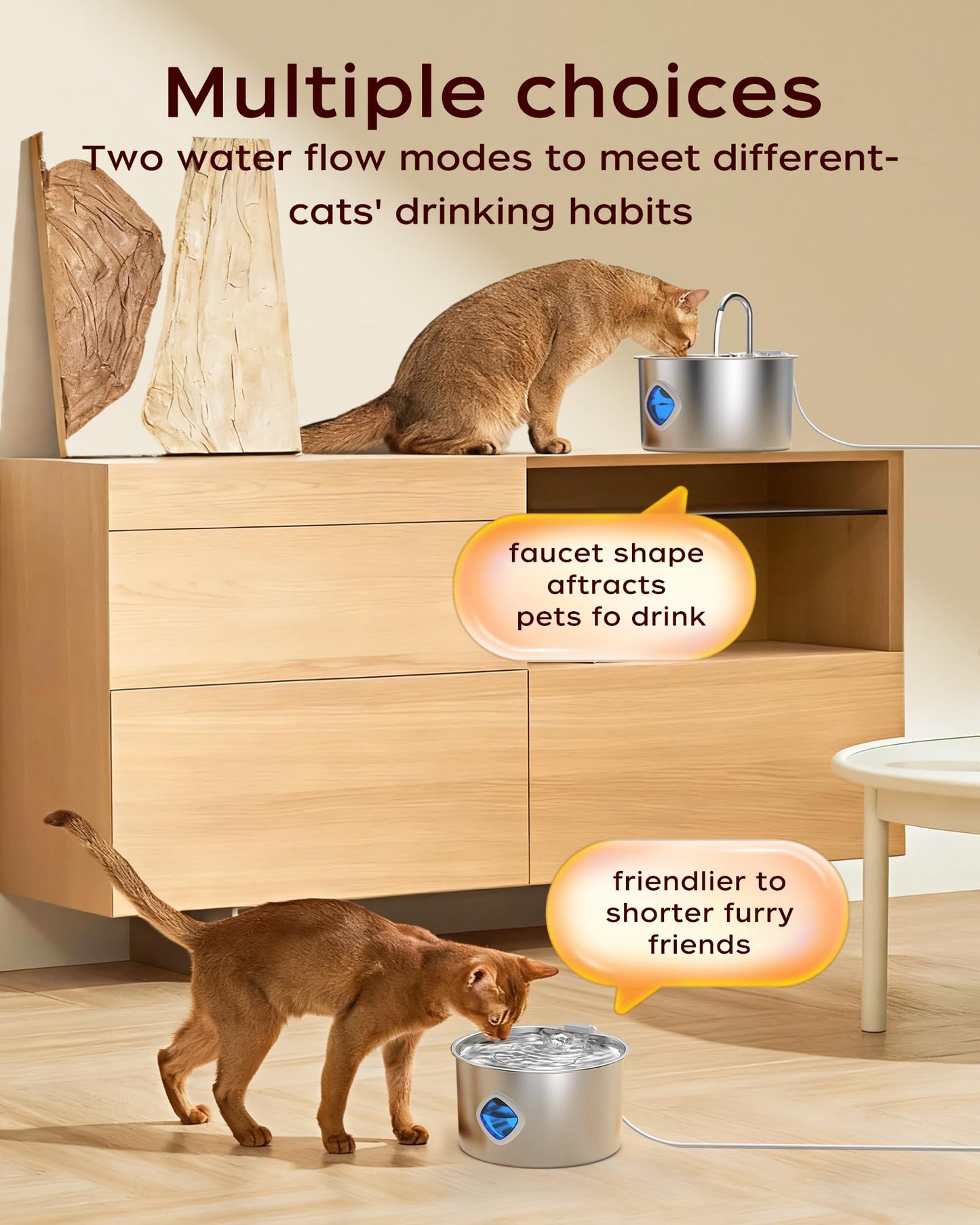 Cat Water Fountain,108oz/3.2L Indoor Pet Fountain,Automatic Stainless Steel Cat Fountain Quiet Pump Dog Water Dispenser Includes 4 Filters and 4 Sponges