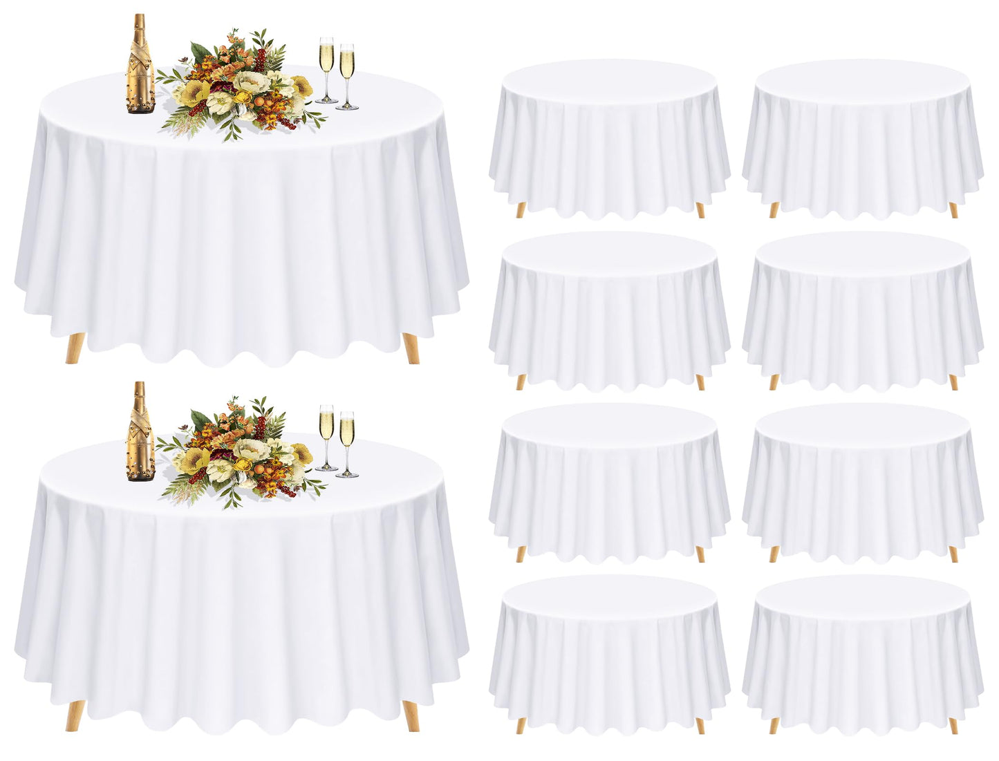 Pesonlook Round Tablecloth - 10 Pack 90 Inch White Round Table Cloths,Premium Polyester Resistant Table Cover for Wedding, Party, Dining,Banquet,Buffet Table, Holiday,Dinner Tables Decorate