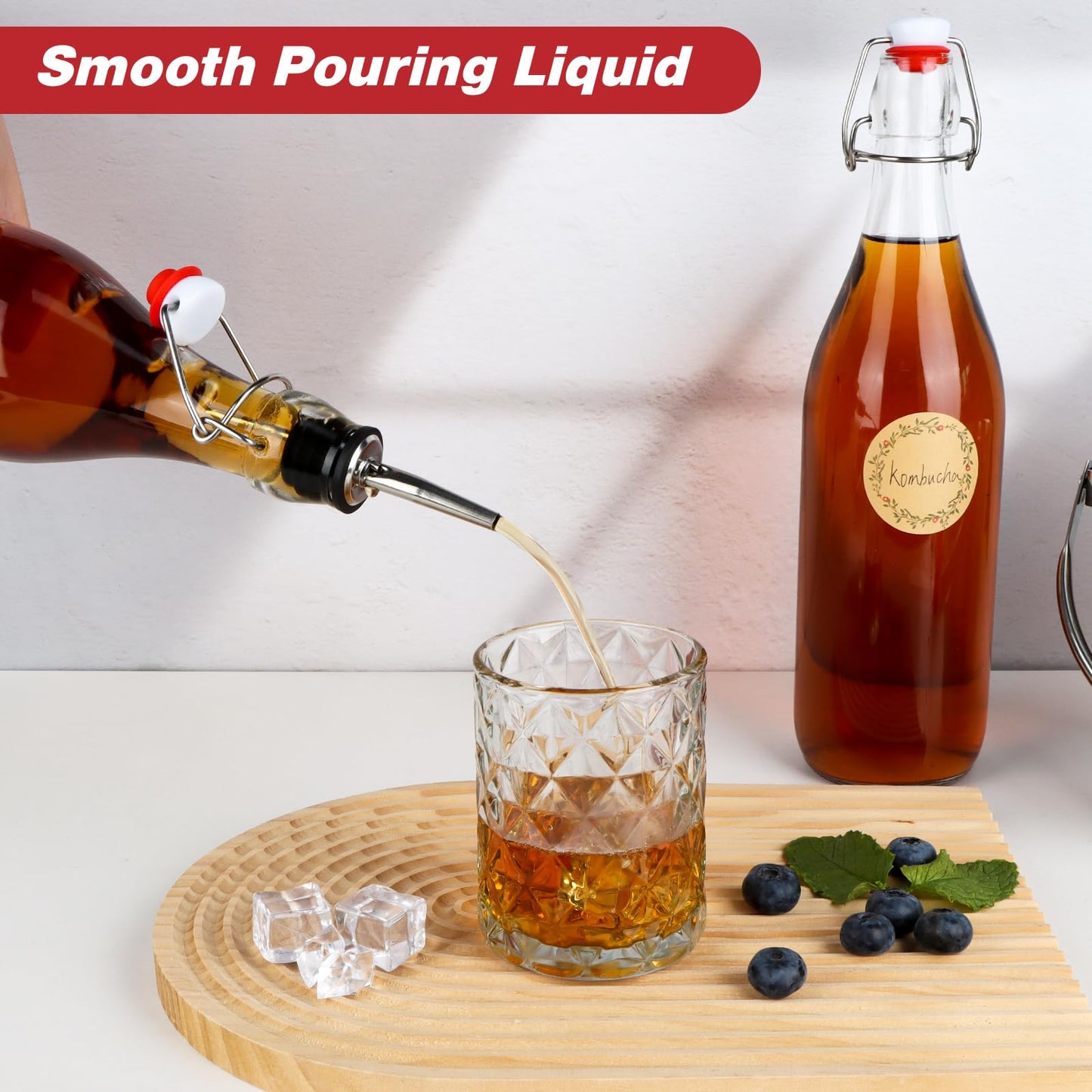 HWASHIN 1 Liter Swing Top Glass Bottles, 4 Pack 33 oz Flip Top Bottles with Airtight Stopper for Home Brewing, Kombucha, Beer, Kefir, Beverages