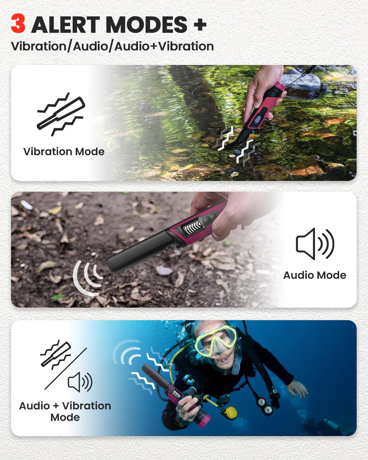 DR.ÖTEK Metal Detector Pinpointer IP68 Fully Waterproof Underwater Handheld Pin Pointer Wand, LCD Screen, Small Metal Detector for Adults, High Accuracy, 3 Alert Modes, for Gold, Relics, Coins