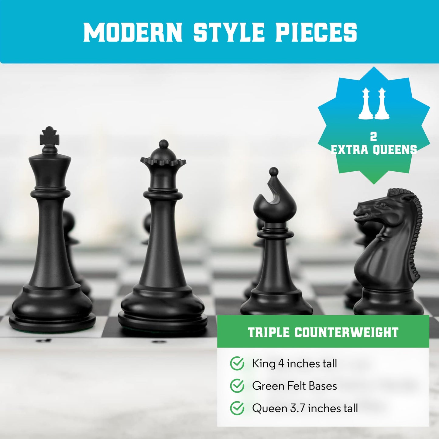 Best Chess Set Ever 3X Triple Weighted Tournament Size Chess Board Set (4" King) Large Staunton Modern Pieces, 20x20 Big Double-Sided, Roll Up Silicone Mat, Professional Chess Game for Kids & Adults