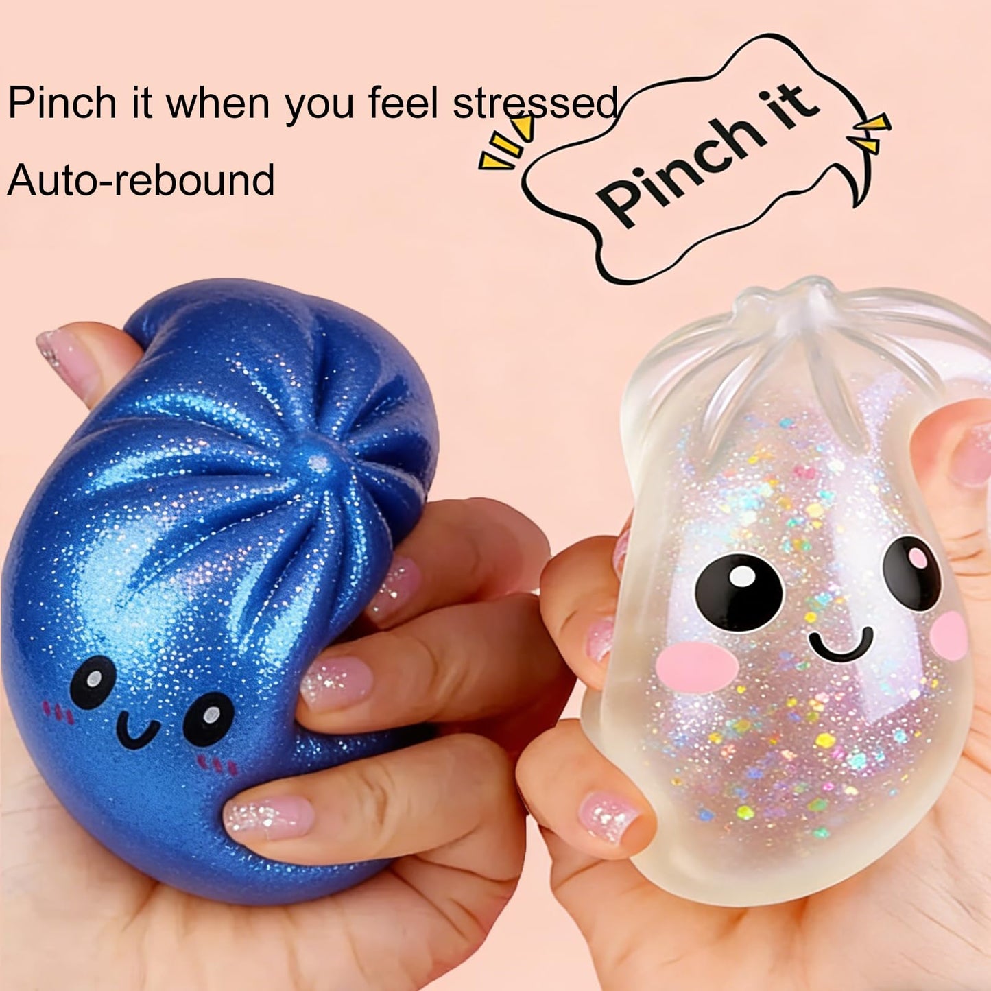Dumpling Squishy Toy, 2PC Mystery Dumpling Squishy with Box, Glitter Squishy DumplingToy, Soft Squishy Stress Relief & Rebounding Sensory Fidget Toy for Adults