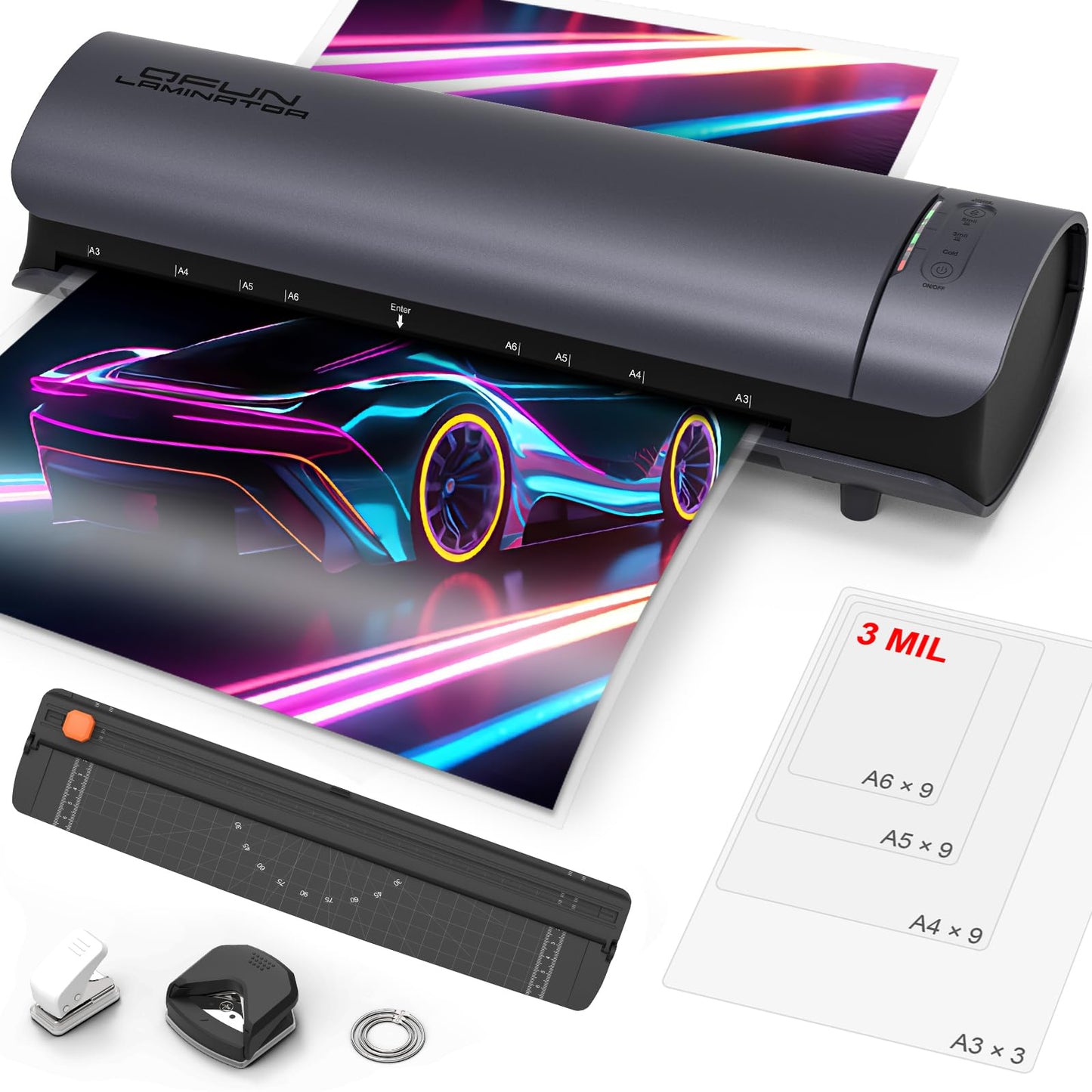 Laminator Machine with 30 Laminating Sheets, A3/A4/A5/A6 Laminating Machine 60s Warm-Up for Teacher Personal, 9 in 1 Cold Thermal Laminator No Jam, 13 Inch Laminate Machine for Home School Use