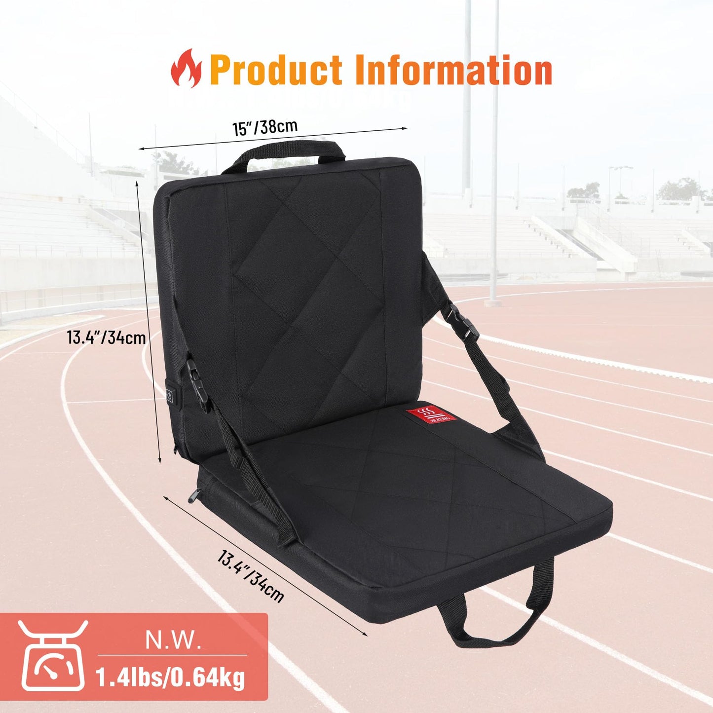 REDCAMP Heated Stadium Seat,Heating Seat Cushion with Back for Camping Fishing (Mobile Power Pack Not Included)