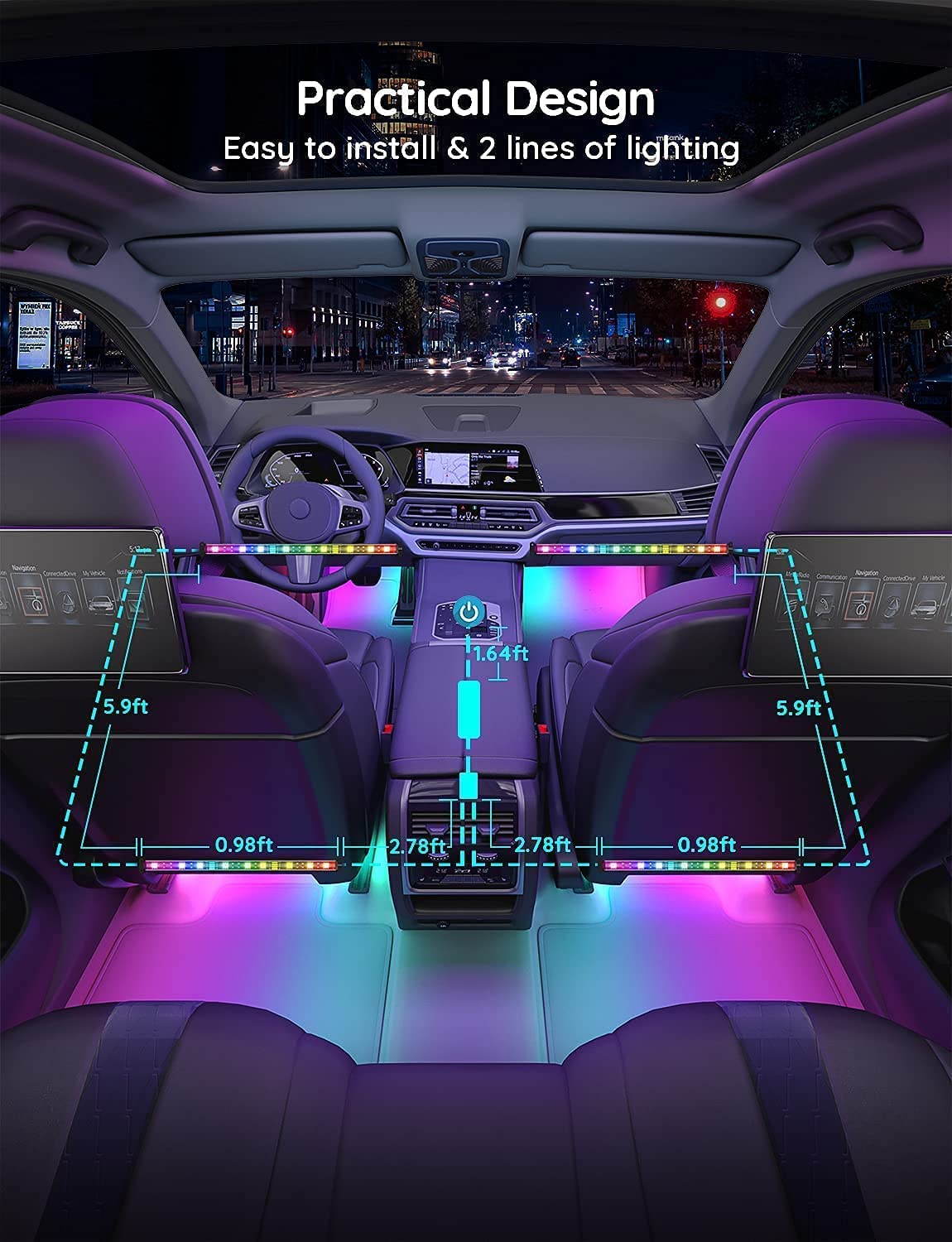 Govee RGBIC Car LED Strip Lights, Smart Interior Car Lights with 4 Music Modes, 30 Scene Options and 16 Million Colors, APP Control Car LED Lights, 2 Lines Design Car Lights for Cars, SUVs, DC 12V